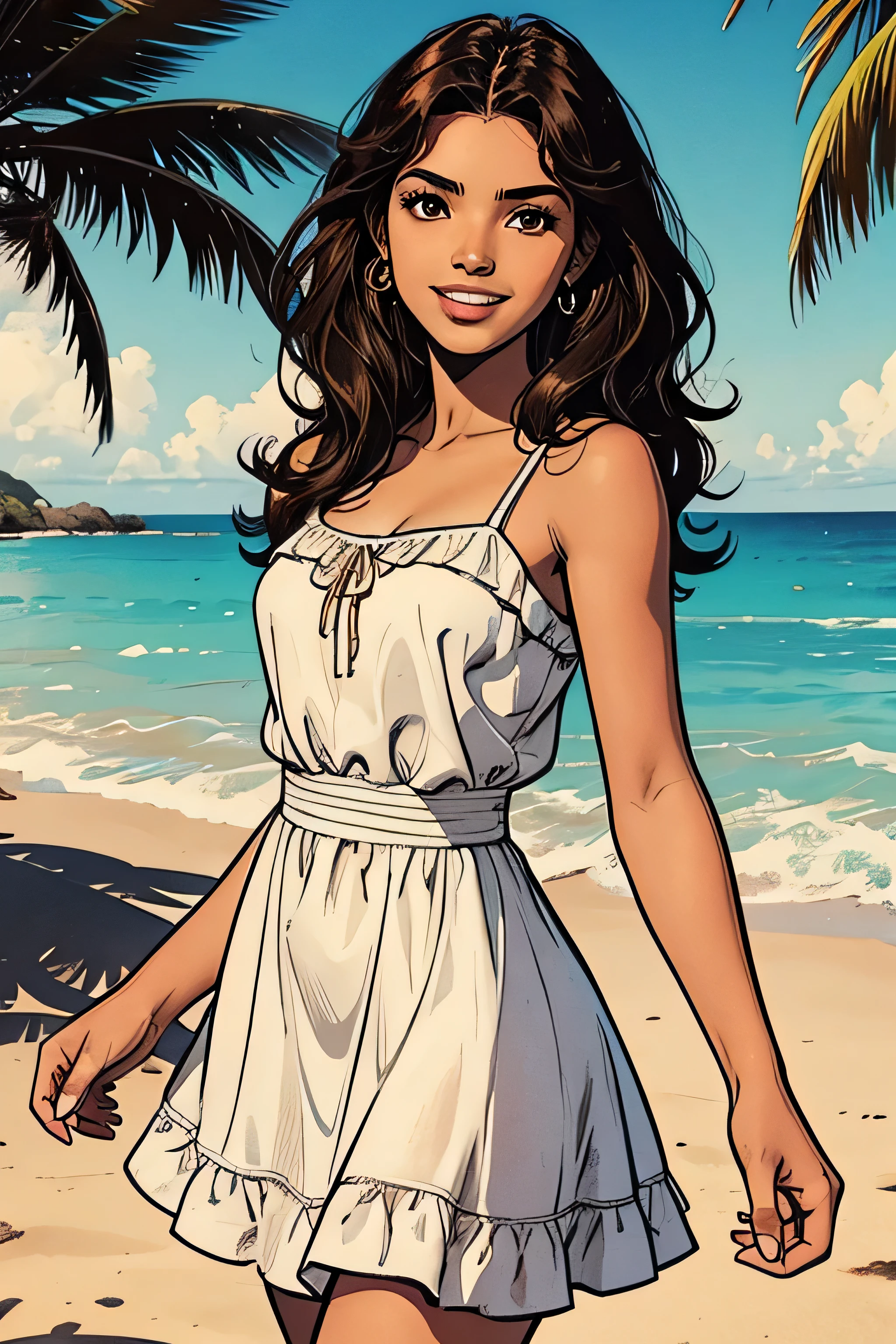 paisaje, summer, blue sky, Okinawa, private beachfront, bight, mar, uninhabited, beachfront, nobody, hot weather, floor, HD detail, ultra detail, film, Hyper-Realism, smooth light, deep focus bokeh, ray tracing, Gwise at Pixiv Art Station, makoto shinkai, Germe Art