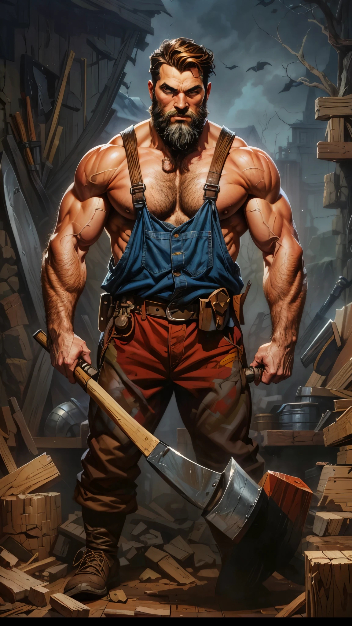 painting of a man with a beard and a large axe, lumberjack, inspired by Joe Jusko, by Joe Jusko, inspired by Ryan Barger, by Ryan Barger, body building blacksmith, by Johannes Helgeson, bearded and built, phone wallpaper, phone background, james gurney painting style, muscular character, inspired by ken kelly, buff man