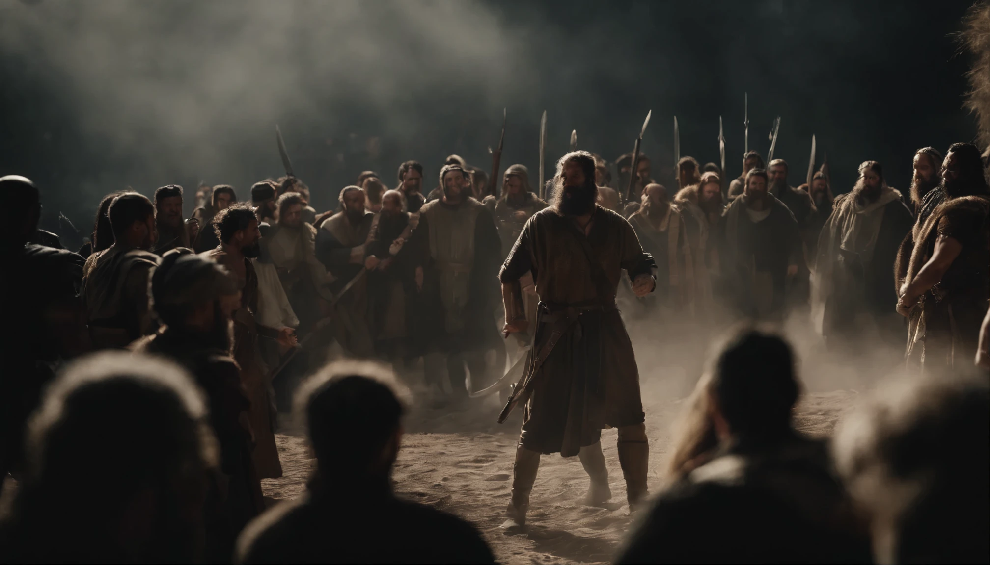 there is a group of people fighting each other, Biblical epic scene, A.C