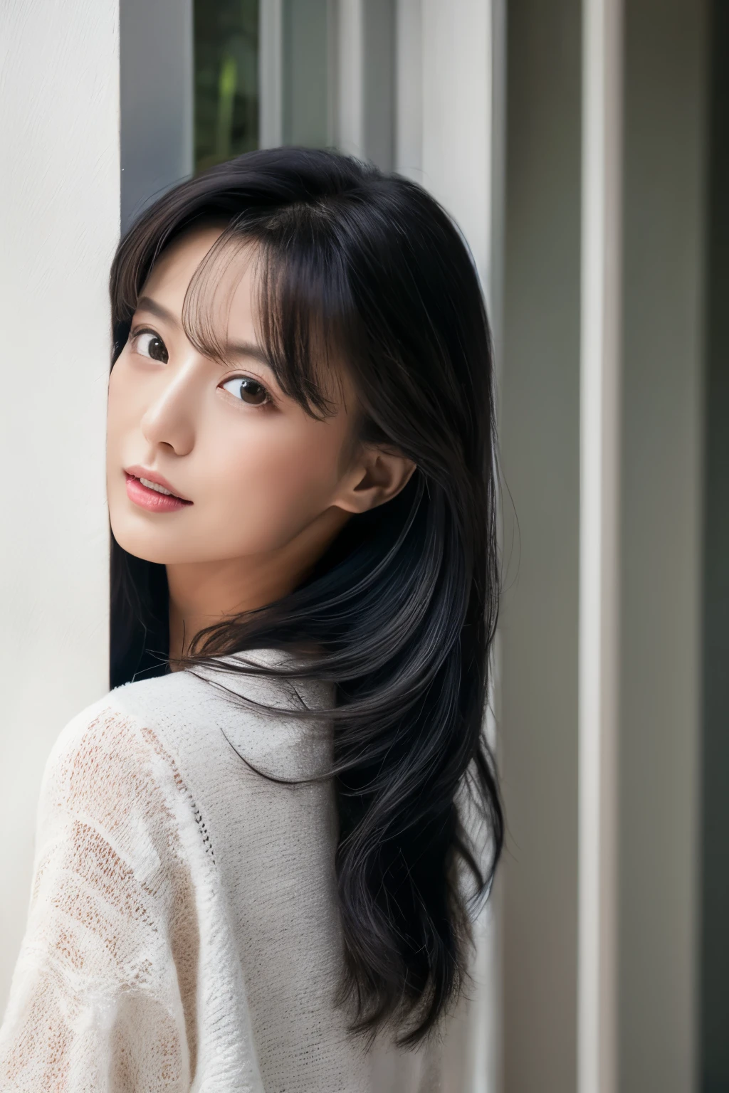 (4k,   best quality, highres:1.2), (realistic, photo-realistic:1.37),  Emi Takei, 1girl, solo,   black_hair, long hair, realistic, (looking_at_viewer:1.3),   dress, lips, nose, detailed eyes, (pale skin:1.3),