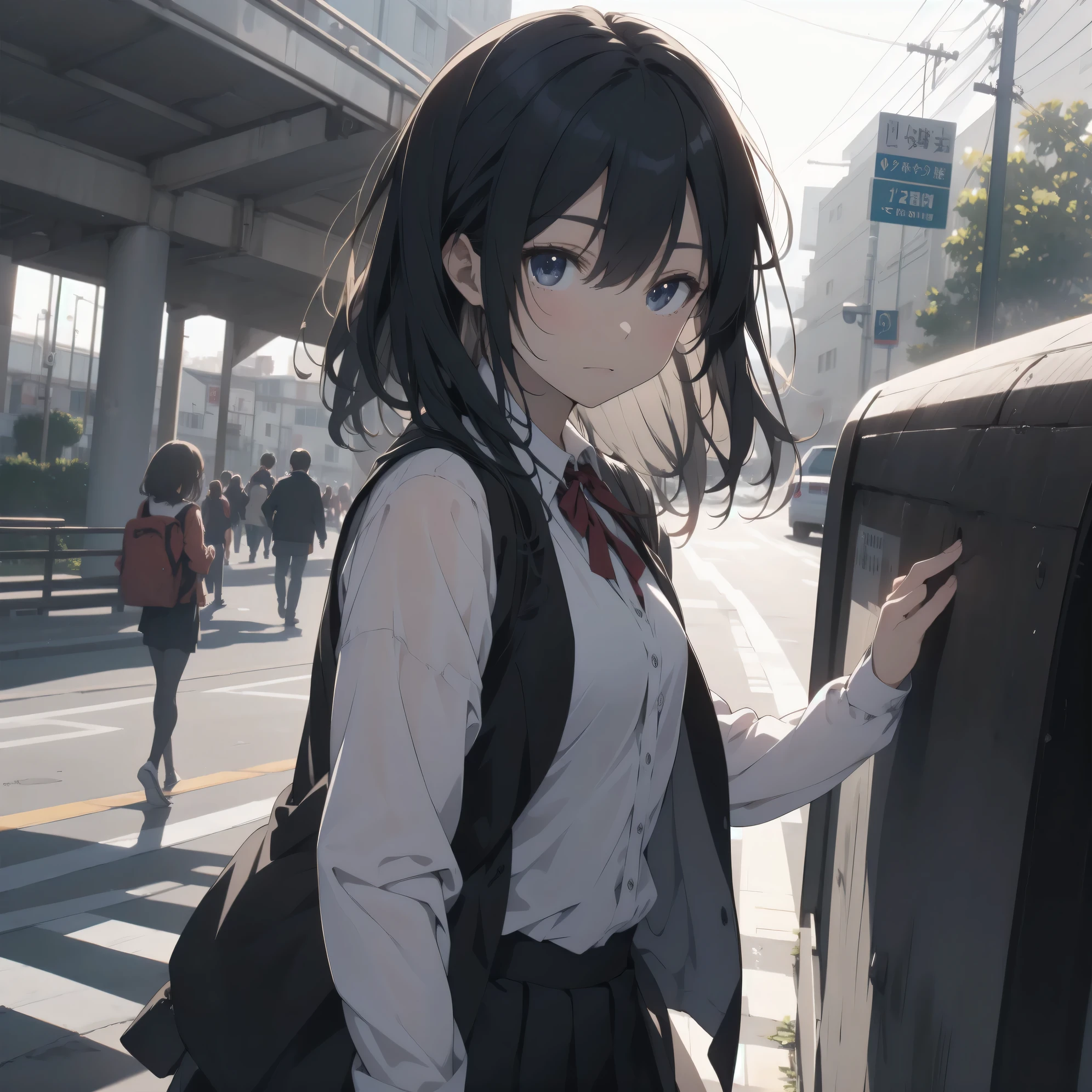 Super absurd quality by the god of art, super detailed, High resolution, anime moe art style, Best Anime 8K Kona-chan Wallpaper, pixiv contest winner, perfect anatomy, break,(眠そうにalone学校へ行く女の子を描いてください. )break,1 girl, (alone,little woman, baby face, 13 years old:1.3),All limbs, full finger,, The charm of an immature body, (very_short hair), Bang, flat chest, small ass, between legs, small black eyes, detailed and beautiful eyes, Well-proportioned iris and pupils, expressive eyes, sleepy eyes, High resolutionの詳細な髪, neck ribbon, shirt, collared shirt, skirt, pleated skirt, school uniform, school bag,(detailed lighting), (detailed background), On the way to school. break,super dense skin, Best cinematic lighting powered by famous artist, 8k,Beauty Illustration,photoshop_(Moderate),Absurd Hi-Res,Hmm,rough skin,break,((artist:coffee kizoku)), artist:Fujichoko,artist:Yamamoto_Soichiro,artist:hanekoto