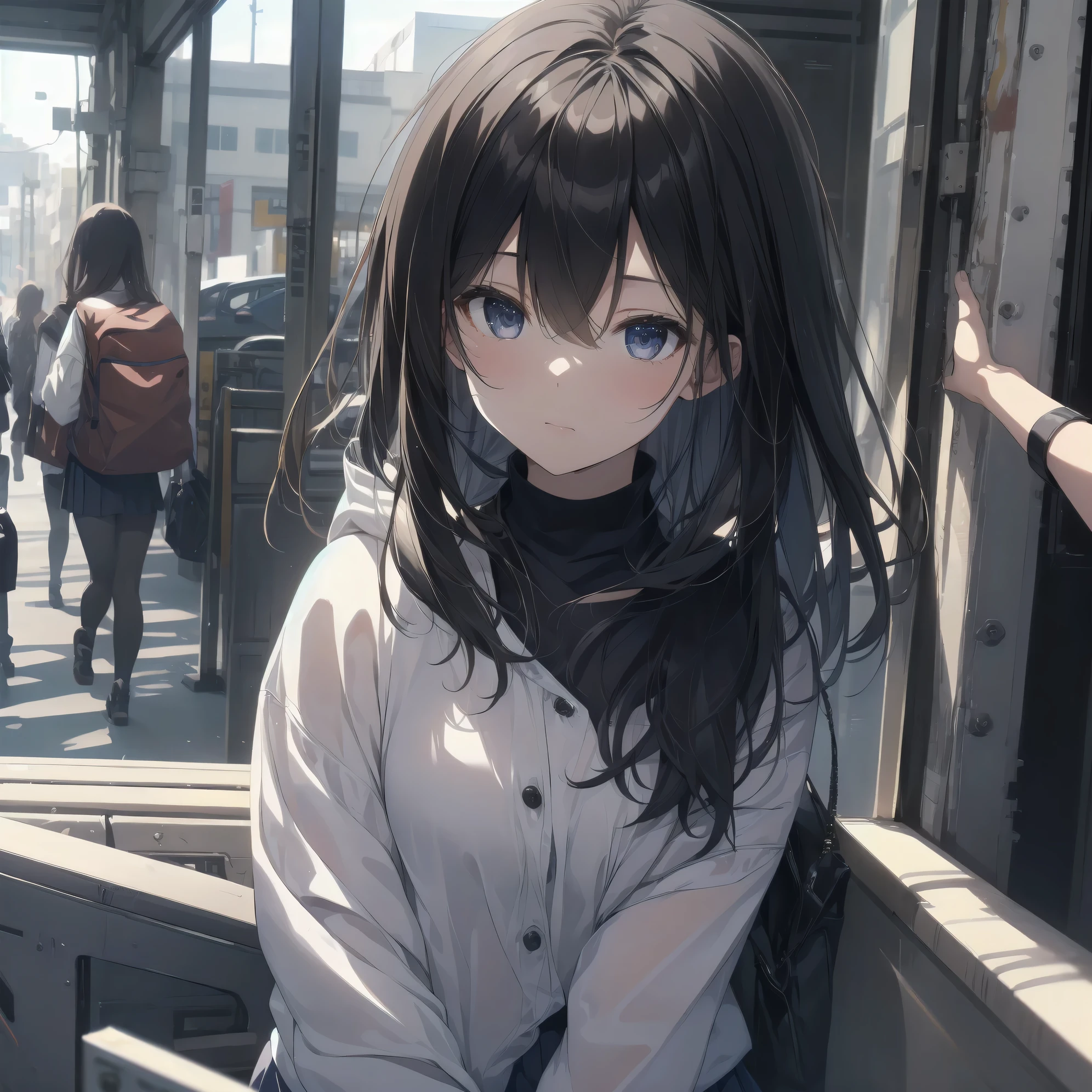 Super absurd quality by the god of art, super detailed, High resolution, anime moe art style, Best Anime 8K Kona-chan Wallpaper, pixiv contest winner, perfect ???????, break,(眠そうにalone学校へ行く女の子を描いてください. )break,1 girl, (alone,little woman, 13 years old:1.3),All limbs, full finger,, The charm of an immature body, (very_short hair), bangs,flat chest, small ass, between legs, small eyes, small black eyes, detailed and beautiful eyes, Well-proportioned iris and pupils, expressive eyes, High resolutionの詳細な髪, neck ribbon, skirt, collared shirt, pleated skirt, school uniform, school bag,(detailed lighting), (detailed background),  On the way to school. break,super dense skin, Best cinematic lighting powered by famous artist, 8k,beautiful illustrations,photoshop_(Moderate),Absurd Hi-Res,Hmm,rough skin,break,((artist:dark black,)) artist:Rinzo, artist:mitsumi misato,artist:akinashi yuu 