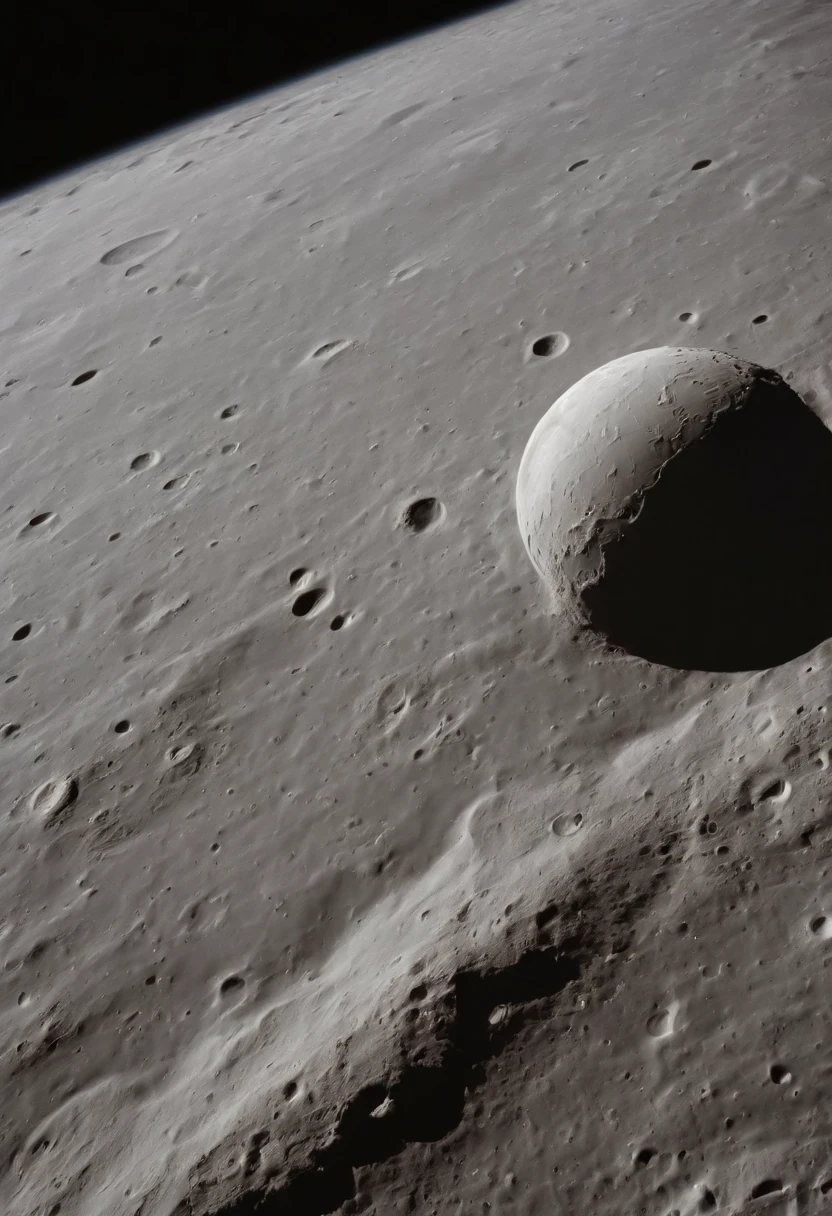 ((aerial view:1.5, Apollo 11:1.5)), ((zenithal camera:1.5)), from Apollo 11 in the image you will see part of Apollo 11, focusing on the surface of the moon, beautiful surface of the moon seen general to thousands of miles:1.3, observing part of the circumference of the moon:1.3)), (hyper detailed: 1.3), ((a beautiful lunar landscape below: 1.3)), ((imaginative scene)), (( meticulously detailed: 1.3)), ((best quality)), ((masterpiece)), 3D, (photorealistic:1.4), ((Film lighting: 1.2)), 32k.