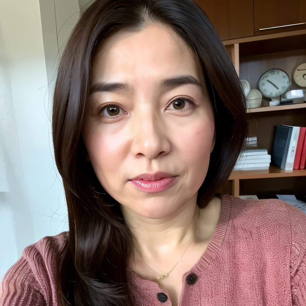 最high quality, 8k, masterpiece, Tatsuma, sharp focus, high quality, High resolution, detailed face, fine eyes, thick lips, (looking at the viewer), alone, Beautiful woman, 43 years old, Plump, beautifully groomed hair, Daytime indoors,whole body,pained face