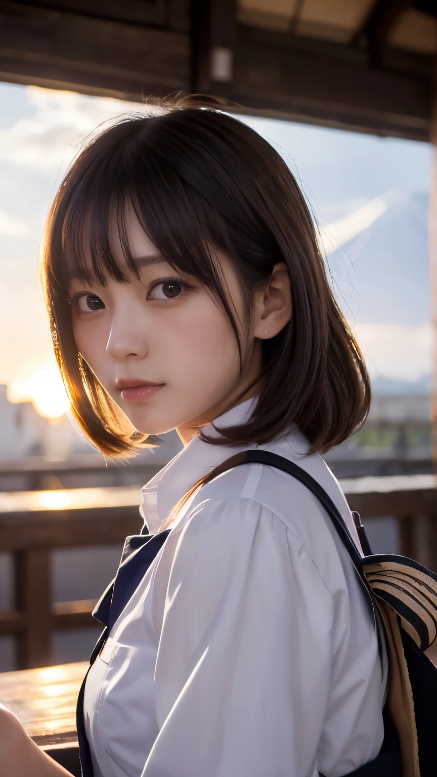 Masterpiece, 4K, bokeh, school uniform, Beautiful girls, group photo, harem, multiple girls, (Japanese idle:1.6), (Bob hair:1.3), close up, classroom, sunset, Looking at the viewer, cowboy shot
