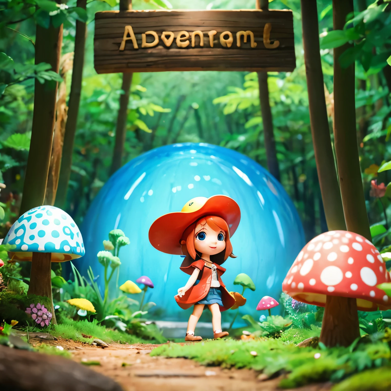 one day、Lulu the little mushroom、I started a mysterious adventure deep in the forest.。she wanted to find new friends。，Picture book artist style