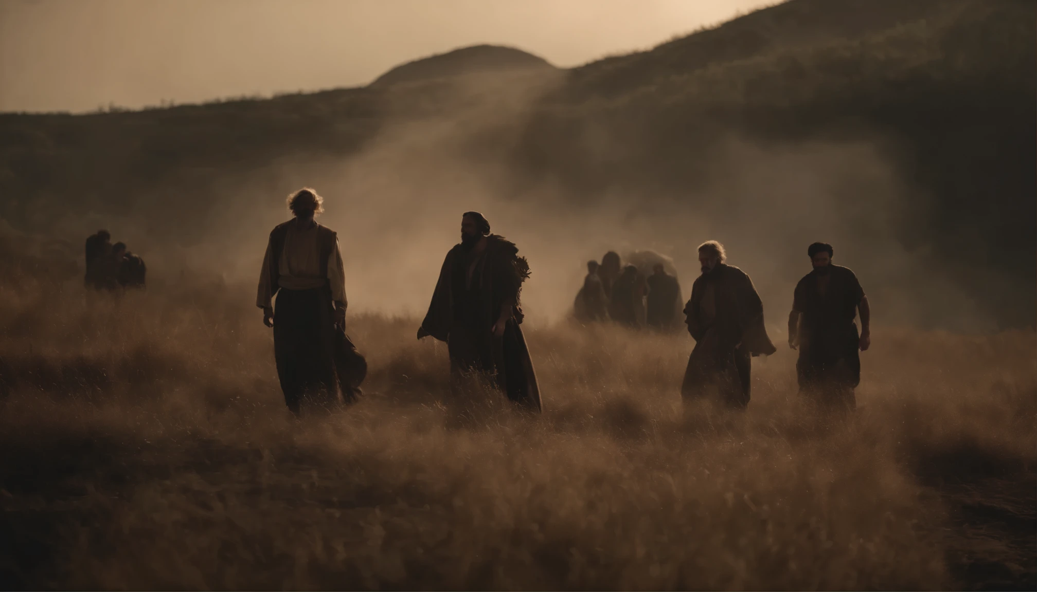 there is a group of people because he believed that he would bring comfort and relief to his people, who worked hard due to the curse of the soil. Biblical epic scene, A.C