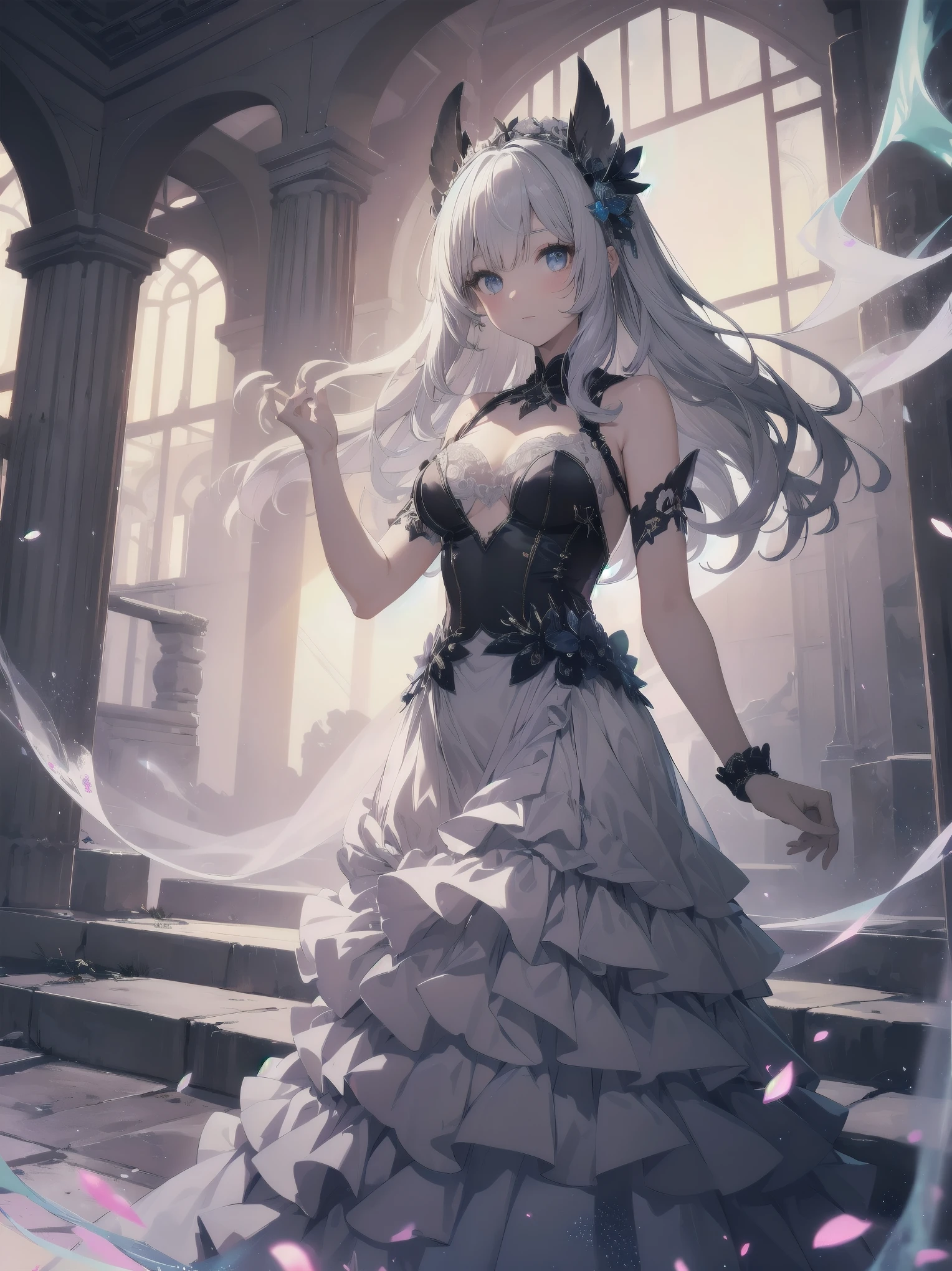 "A Noblewoman's Whimsical Adventure"
Imagine a beautiful, elegant noblewoman, dressed in a stunning gown with intricate lace and beadwork, standing in front of a glowing, ethereal portal. She looks curious and adventurous, with a hint of mischief in her eyes. The portal seems to be leading her to a fantastical world, full of magical creatures, ancient ruins, and hidden wonders. The atmosphere is dreamy and surreal, with soft, pastel colors and delicate lighting.
