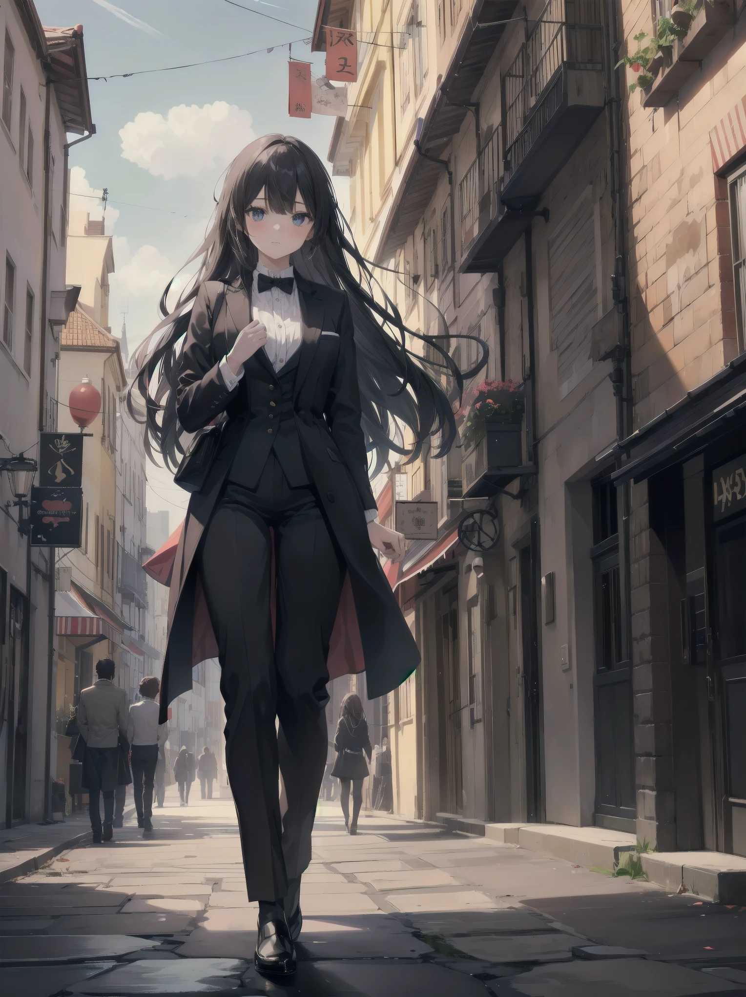 「The daughter of a marquis、Walking through the streets of Vienna in the 1920s。She has beautiful long hair and wears gorgeous clothes.、A young man in formal aristocratic clothes appeared there.。They are、walking along the cobblestone road、meet at the intersection、It was the first time I met her after returning to Japan.。」