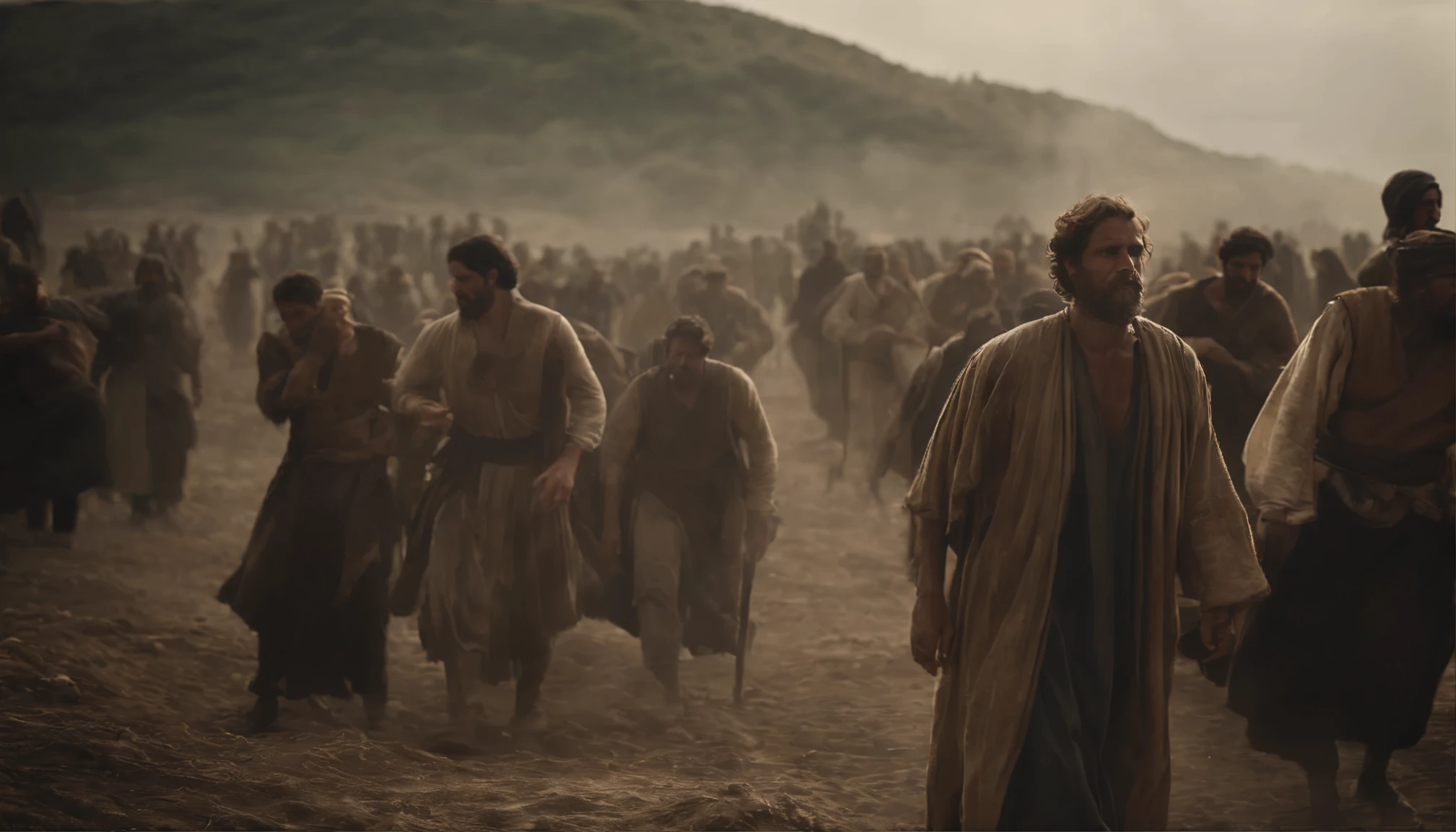 there is a group of people because he believed that he would bring comfort and relief to his people, who worked hard due to the curse of the soil. Epic and detailed biblical scene, A.C