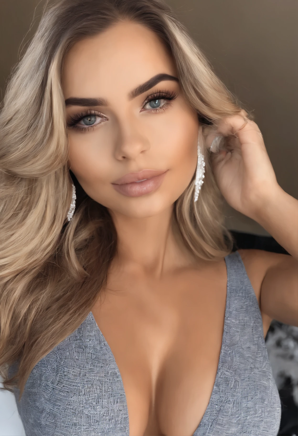 Mulher Arafed com blusa e calcinha combinando, garota sexy com olhos castanhos, Retrato de Sophie Mudd, cabelos castanhos e olhos grandes, selfie de uma jovem, olhos do quarto, Violeta Myers, sem maquiagem, maquiagem natural, looking directly at the camera, cara com artgram, maquiagem sutil, Impressionante foto de corpo inteiro, no quarto, decote