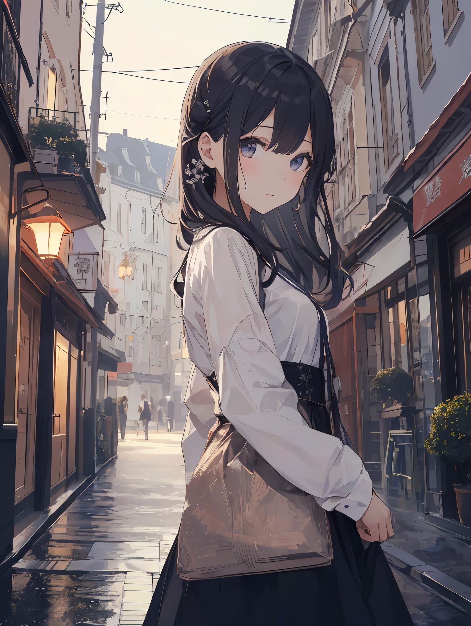 (Ultimate masterpiece), (Superb quality), (Ultra-detailed), High resolution, Ultimate beauty, High saturation, Vivid,.
1 beautiful girl,(cute girl)「the girl、While watching the moon floating in the night sky、Strolling through the streets of Vienna in the 1920s。she、With neat clothes and elegant poses、天才美少女剣士のshe必殺技を唱える