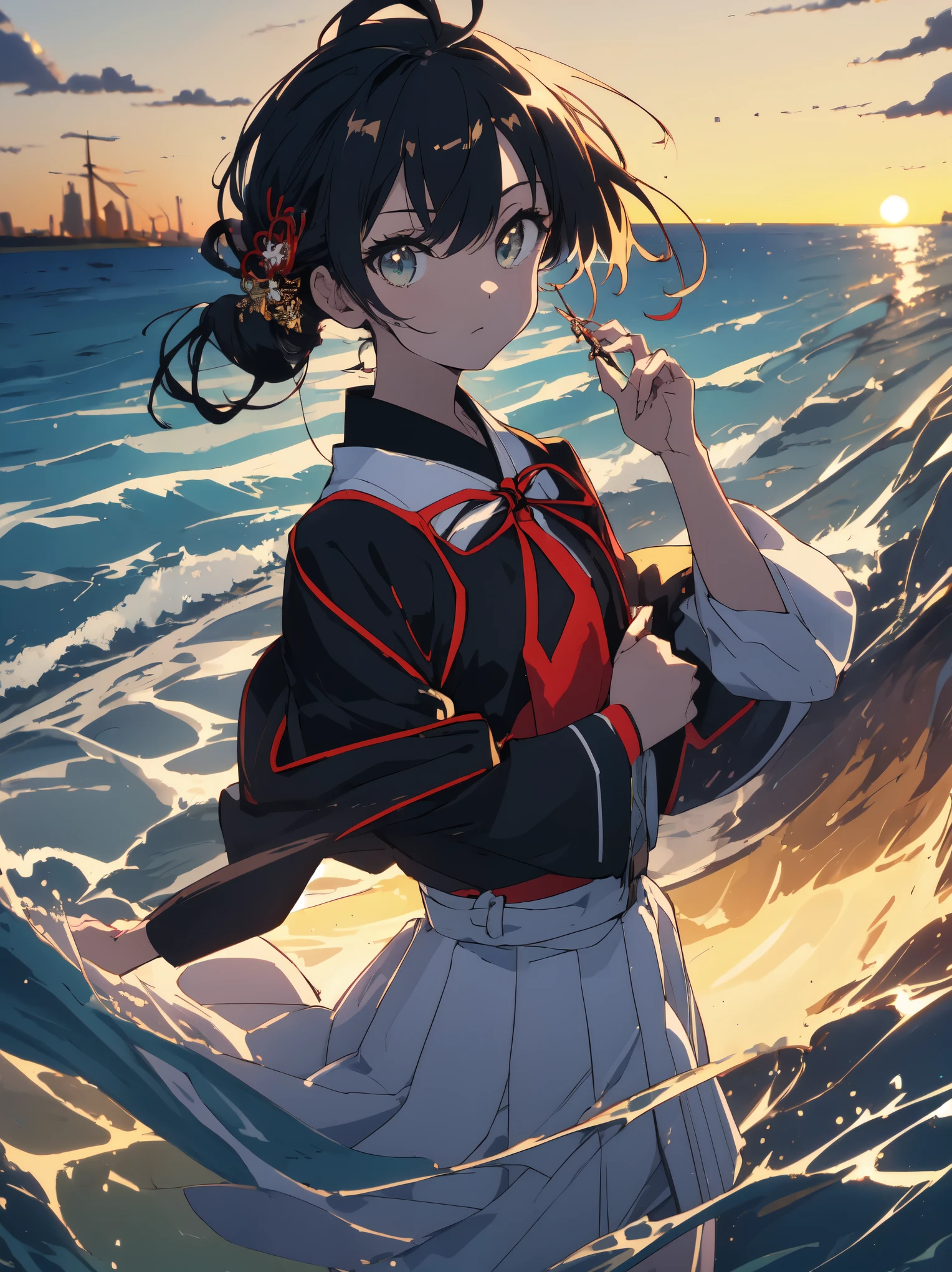 ((highest quality, 8k, masterpiece: 1.3)), anime 1 girl, Cute Japanese woman highlighting her slender abs: 1.3, (random hairstyle, Standard chest: 1.2), uniform: 1.2, 1 boil, Cute Japanese girl who emphasizes her slender abs No.: 1.4, (random hairstyle, Standard chest: 1.2), uniform: 1.2, beach, super detailed face, fine eyes, double eyelid、beautiful anime