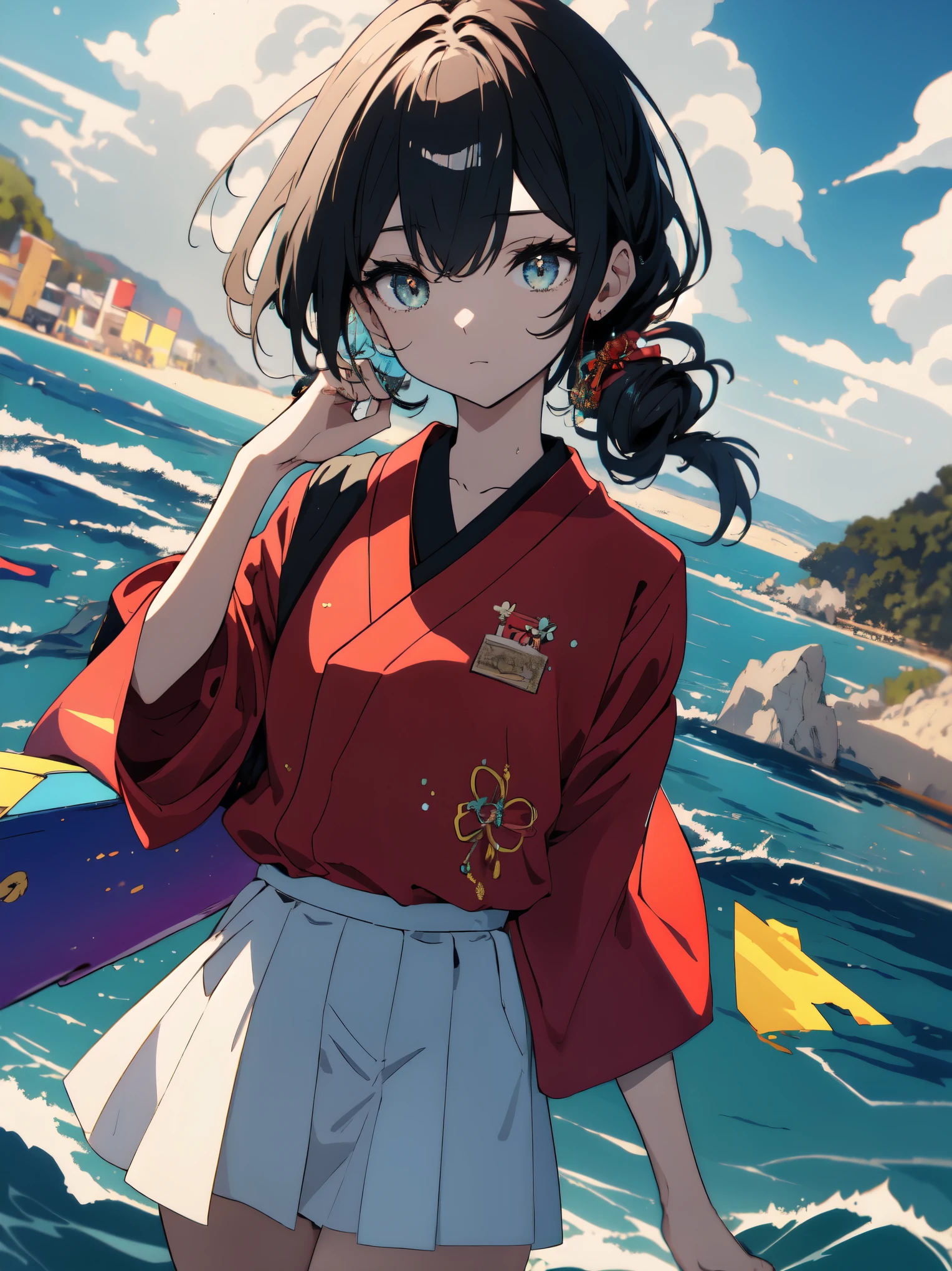 ((highest quality, 8k, masterpiece: 1.3)), anime 1 girl, Cute Japanese woman highlighting her slender abs: 1.3, (random hairstyle, Standard chest: 1.2), uniform: 1.2, 1 boil, Cute Japanese girl who emphasizes her slender abs No.: 1.4, (random hairstyle, Standard chest: 1.2), uniform: 1.2, beach, super detailed face, fine eyes, double eyelid、beautiful anime