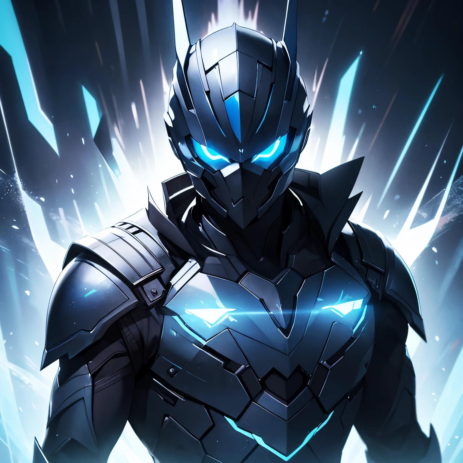 man, black silhouette, man, black armor, blue eyes, glowing eyes, glowing blue, glowing blue eyes