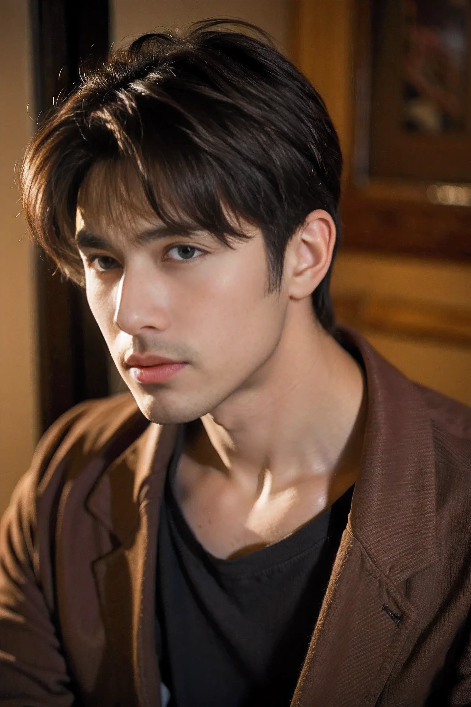 Realistic photography, 8k ,handsome brown haired man