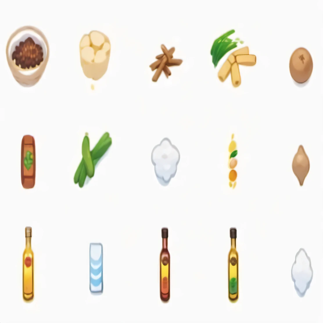 Close-up of a pile of food on a white surface, food particles, ios emoji, by Liao Chi-chun, Delicious food, spices, by Yao Tingmei, various items, by Li Zai, author:Yi Zaiguan, sha xi, Cartoon tofu potatoes, cooking oil, Inspired by Chen Dingpo, by Yan Hui, Bo Chen, cooking