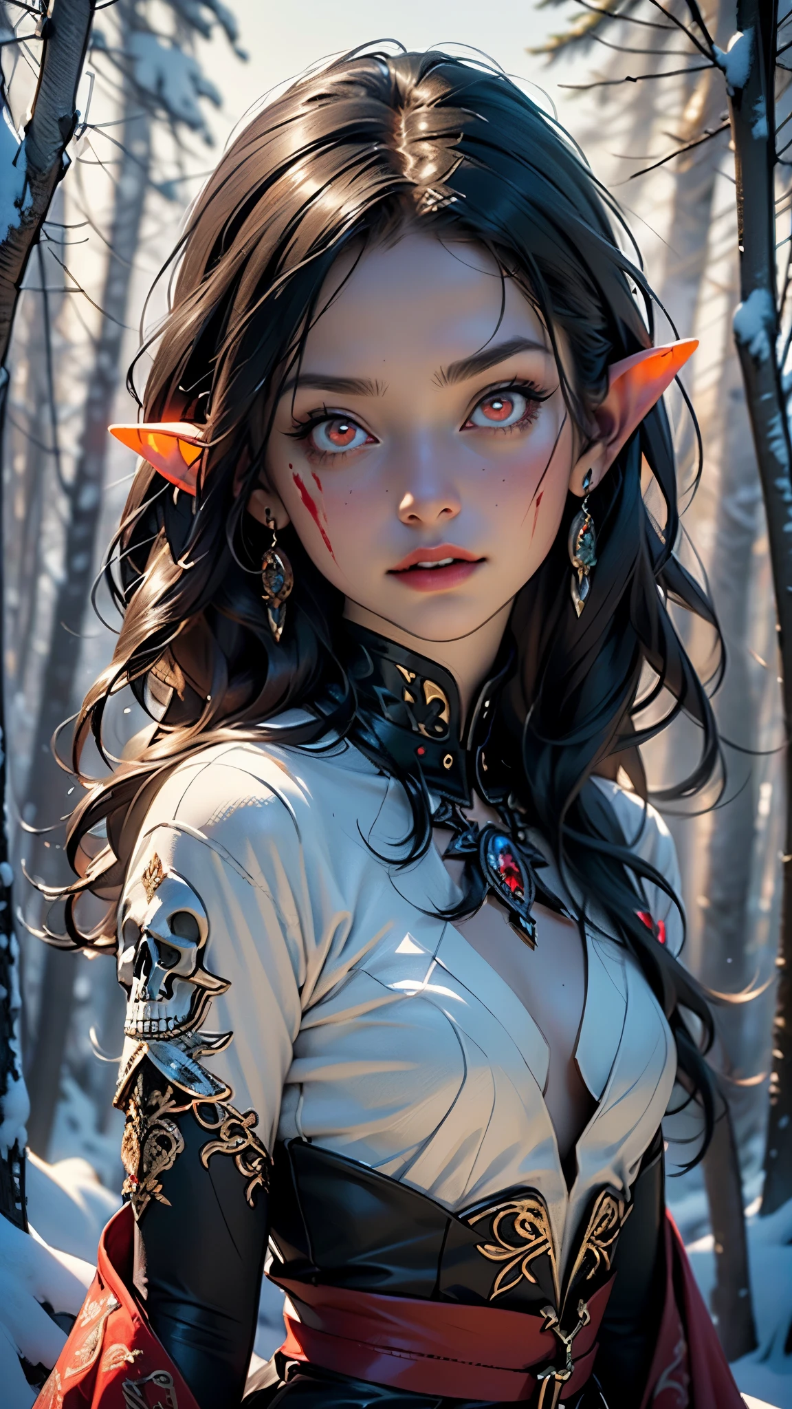 Epic art by (Apterus:1.1), masterpiece, beautiful face, soft smile, cosmic elven queen, perfect lighting, shiny skin, girl with a charming smile surrounded by creepy melted skulls, monsters in the background, hugging shoulder, hands reaching out from all around,sexy pose, girl,masterpiece,official art,unity 8k wallpaper,ultra detailed,beautiful and aesthetic,best quality,intricate details,(dynamic angle:1.4),glowing skin,portrait of the most beautiful form of chaos,elegant,a brutalist designed,vivid colours,romanticism,atmospheric,depth of field,,dark and moody,plants and branches,atmospheric,trending on artstation. 8 k masterpiece, zwd, zuowangdao,