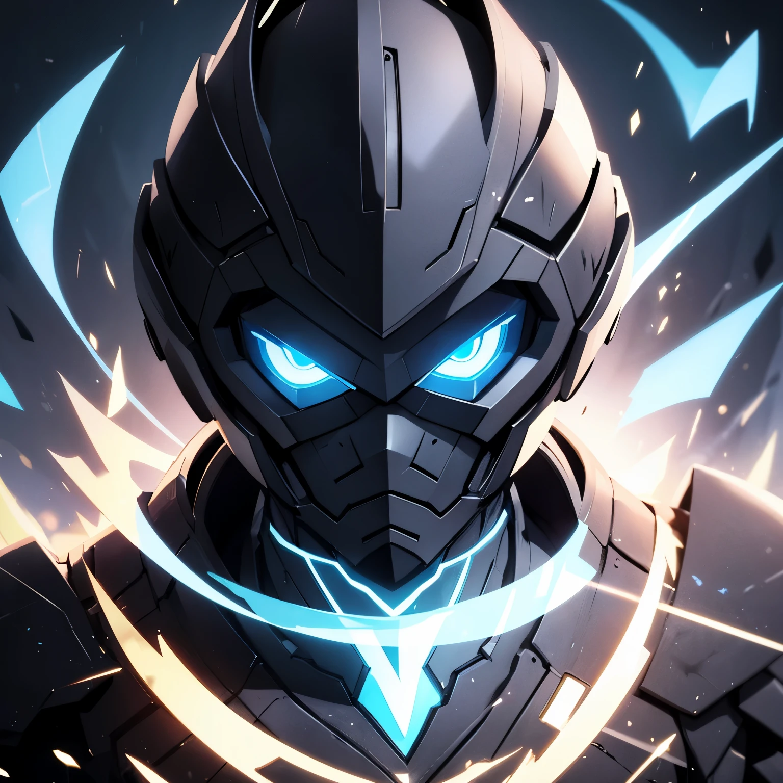man, black silhouette, man, black armor, blue eyes, glowing blue eyes