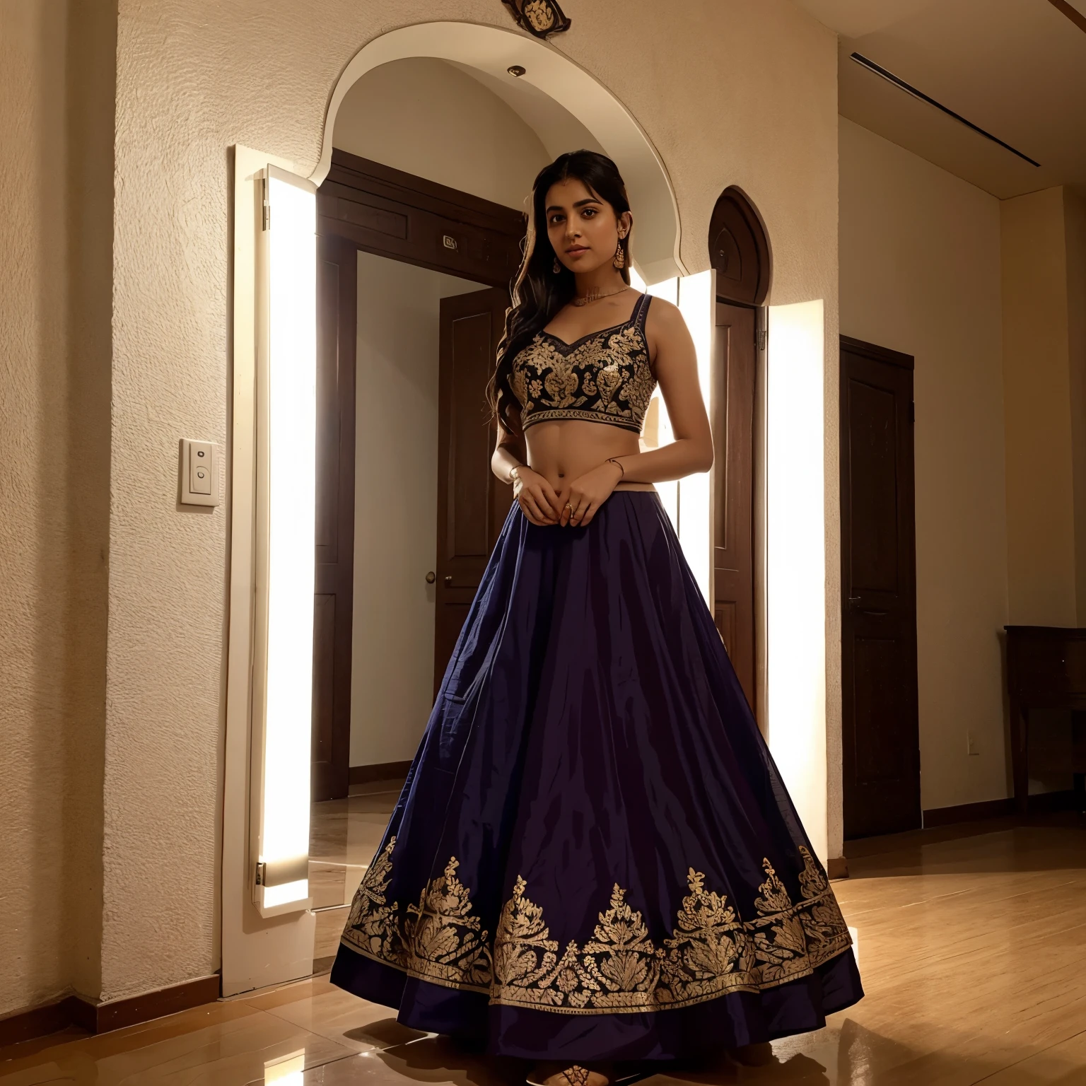 A girl with height 149cm weight 60kg wearing lehenga