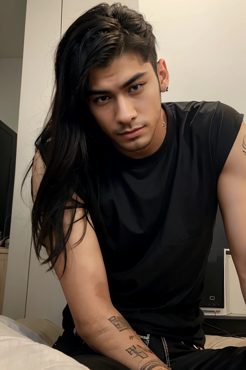 Chat, create for me an image of Zayn Malik and Hwang In-Yeop fusion