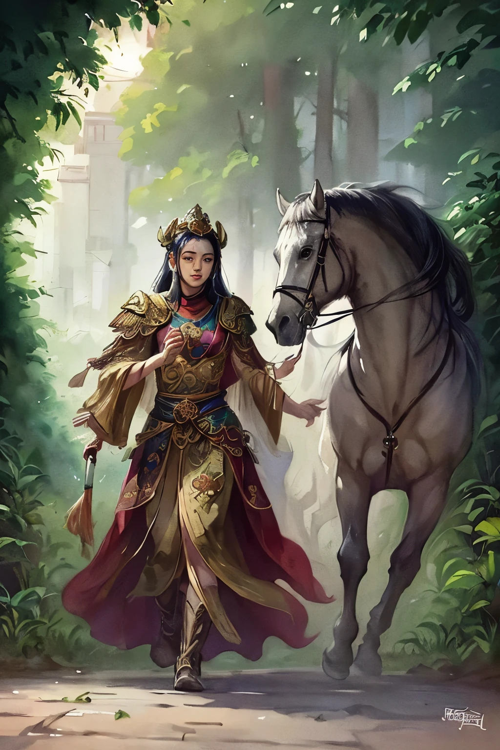 Yazhang's Tomb -- S2 (ancient, solemn, intricately decorated, masterpiece: 1.2, original, (bronze age), (illustrated: 1.1), best quality, extremely detailed CG unity 8k wallpaper: 1.1, richly colored: 0.9, grandiose: 1.3, solitary: 1.2, adorned with jade and gold, inlaid with precious stones, glyphs and hieroglyphs, shrouded in a mystical aura, surrounded by lush greenery, clear sharp focus, ink splashes evoking age and history,