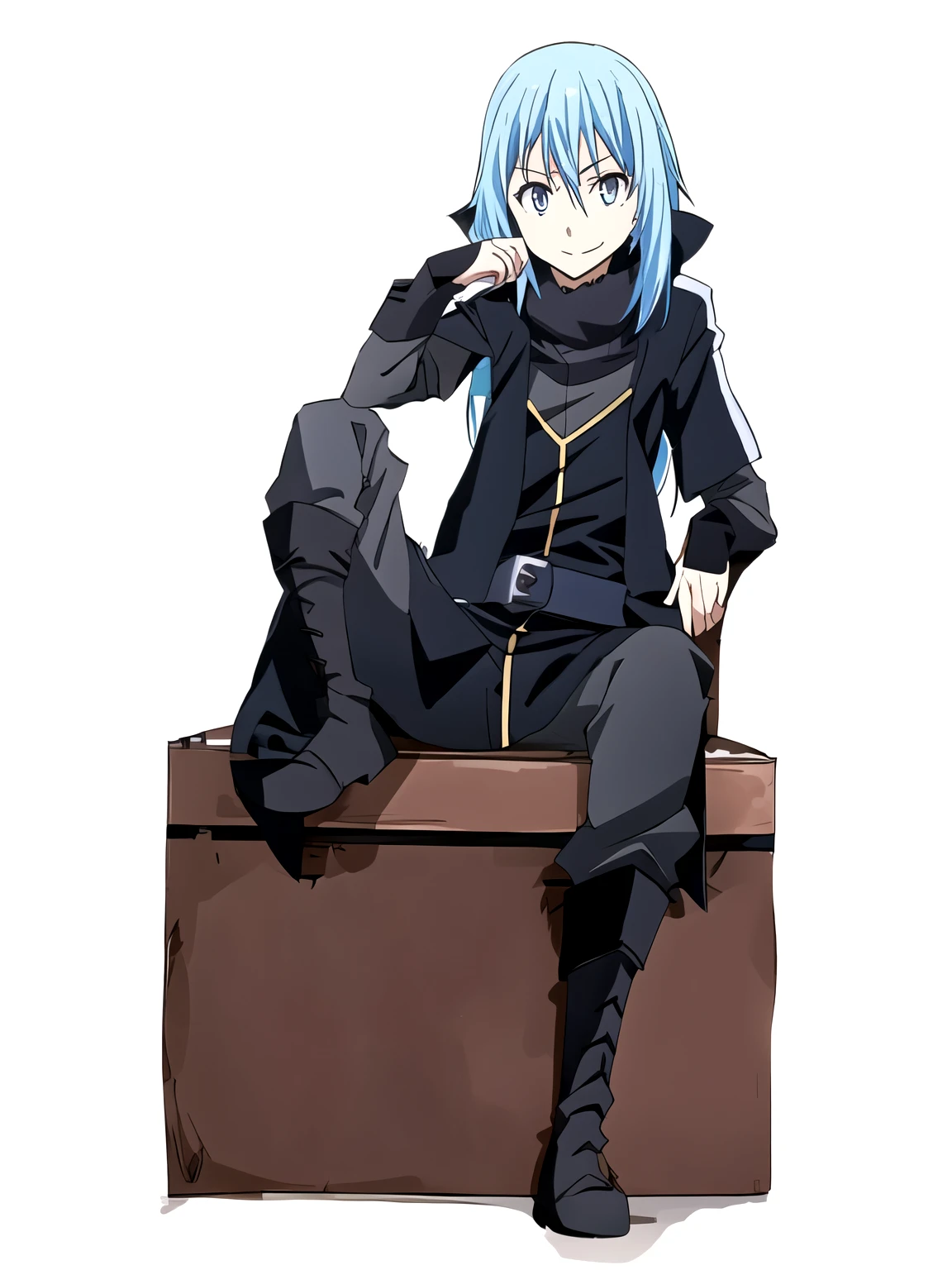 anime character sitting on a suitcase with a white background, tensei shitara slime datta ken, reincarnated as a slime, aqua from konosuba, rimuru tempest, sao style anime, profile shot of rimuru tempest, rimuru, full face shot of rimuru tempest, hajime yatate, kirito, tensura