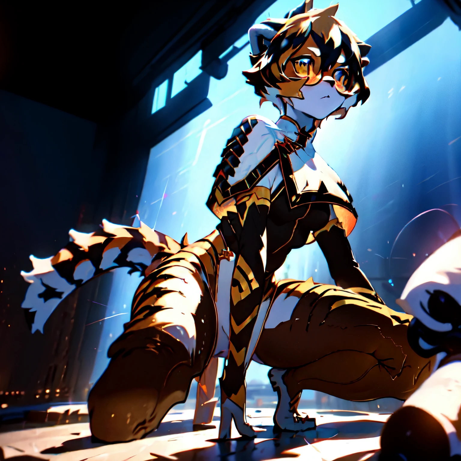 solo, a furry gril，full body，capelet ，thighhighs ，armwear ，pelvic curtain ，round glasses，anidildo，squatting on dildo，big dildo，black dildo， slut，the sweat broke out all over  body and trickled down back，umetric light and shadow, light particles, blurry, light rays, shadow, cinematic lighting, from below, best quality, amazing quality, very aesthetic, masterpiece