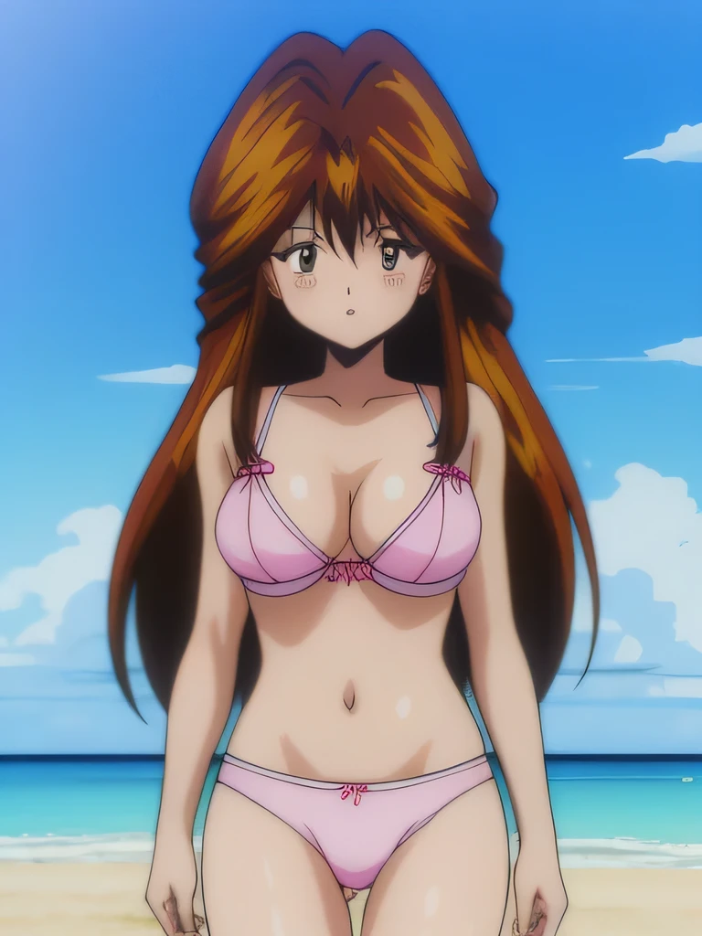 It is, 1 girl, alone, In underwear, long hair, slender body, belly button, brown eyes, white ruffle bra, expensiveleg, big breasts, brown hair, white panties,, looking at the viewer, blush, cowboy shot, redhead,  texpensive gap, camel toe, beach,
1990s \(style\), (anime, anime_screen cap, animeーション化された gif, mp4 ,video), (animeーション化された), (masterpiece, expensive quality), very_expensive_solve, big_file size, full color, 
masterpiece, expensive quality, very_expensive_solve, big_file size, full color,