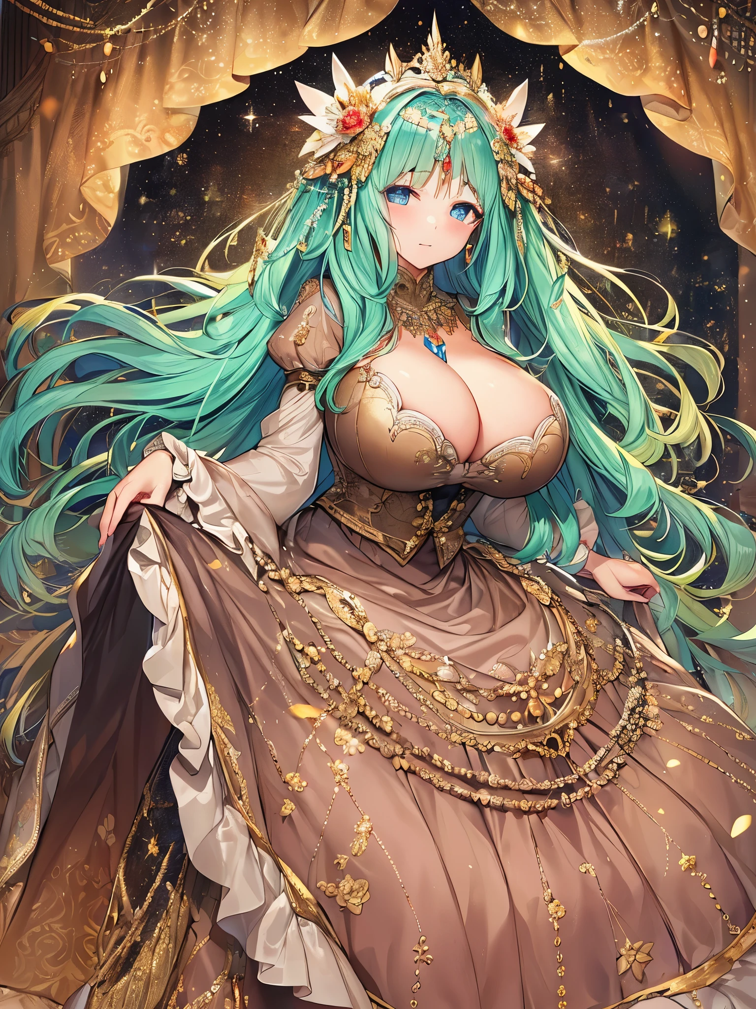 (((anime moe artstyle))),((game CG art)),((Masterpiece)),(Best Quality), (Super Detail),(((Very Delicate and Beautiful))),Solo,((full body)),full body,((1 princess in a beautiful embroidery and jeweled enormous luxurious voluminous crinoline rococo ballgown)),(((very very gigantic tits,cleavage,curvy))),Skindentation,((castle)),((crinoline,long train,voluminous full length hoop skirt)),beautiful embroidery and jeweled,((enormous luxurious voluminous crinoline rococo ballgown)),(detailed face and eyes),jewel-like eyes,((extremely voluminous straight Hair,Extremely Long Straight Hair)),extremely gorgeous hair ornament,((extremely gorgeous bling-bling big tiara)),bling-bling luxurious jewelry,(Dynamic Angle),((beautiful embroidery and jeweled gorgeous enormous luxurious voluminous crinoline rococo ballgown)),voluminous full length hoop skirt,(full body)