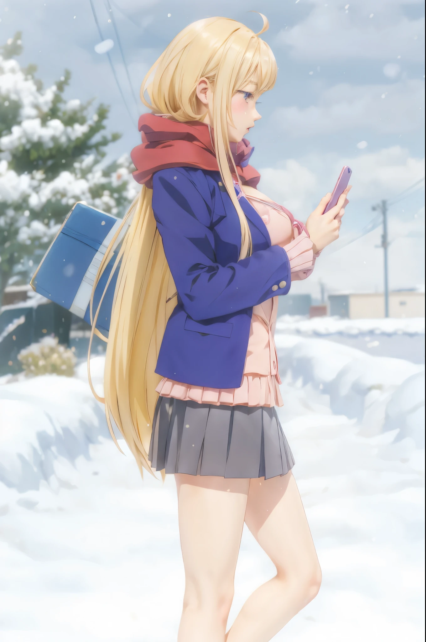 anime girl in a short skirt and jacket looking at her cell phone, beautiful anime high school girl, blonde anime girl with long hair, anime best girl, anime visual of a cute girl, attractive anime girl, marin kitagawa fanart, smooth anime cg art, ecchi anime style, anime girl with long hair, an anime girl, beautiful alluring anime teen