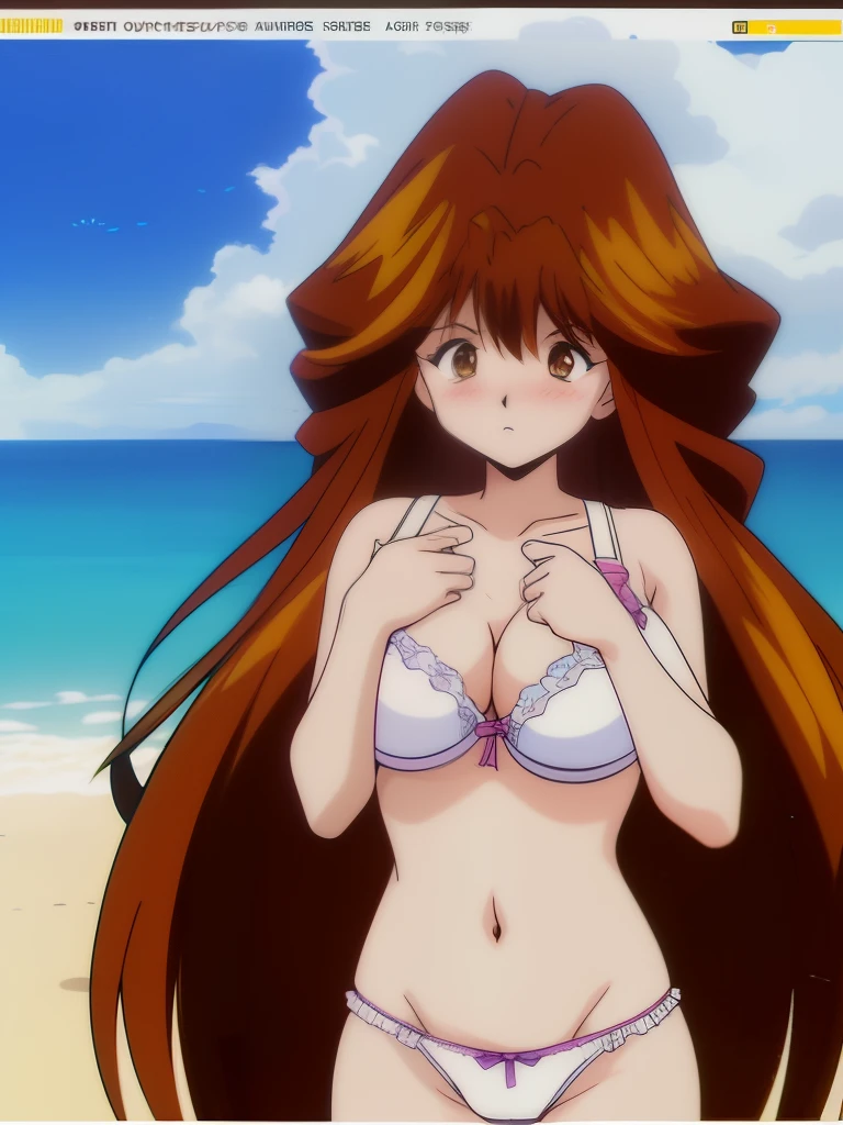 It is, 1 girl, alone, In underwear, long hair, slender body, belly button, brown eyes, white ruffle bra, expensiveleg, big breasts, brown hair, white panties,, looking at the viewer, blush, cowboy shot, redhead, texpensive gap, camel toe, beach,
1990s \(style\), (anime, anime_screen cap, animeーション化された gif, mp4 ,video), (animeーション化された), (masterpiece, expensive quality), very_expensive_solve, big_file size, full color,
masterpiece, expensive quality, very_expensive_solve, big_file size, full color,