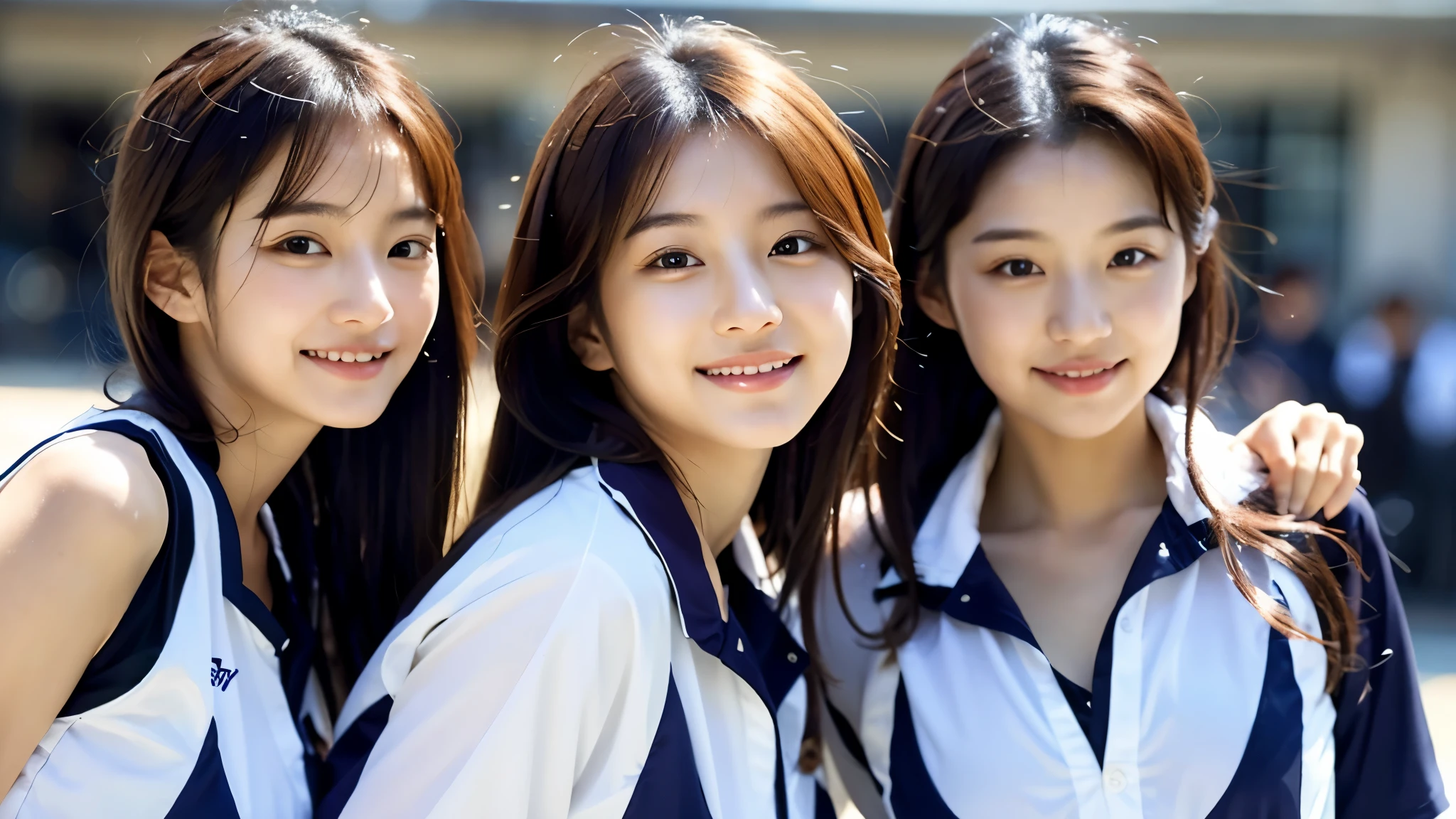 dressed、(フォトreal:1.4)、(surreal:1.4)、(real:1.3)、
(smoother lighting:1.05)、(映画の照明Improvement of quality:0.9)、32k、
1girl、20歳のgirl、realな照明、with backlight、facial light、ray tracing、(bright light:1.2)、(Improvement of quality:1.4)、
(最高品質のrealな質感の肌)、fine eyes、detailed face、
(tired, sleepy and satisfied:0.0)、basketball uniform:1.3、
(Improve your body line mood:1.1)、Glossy skin、actress、korean idol、Nogizaka Idol、Gravure idol pose、Beautiful actress、A neat and clean woman、smile、long legs、girl3people
