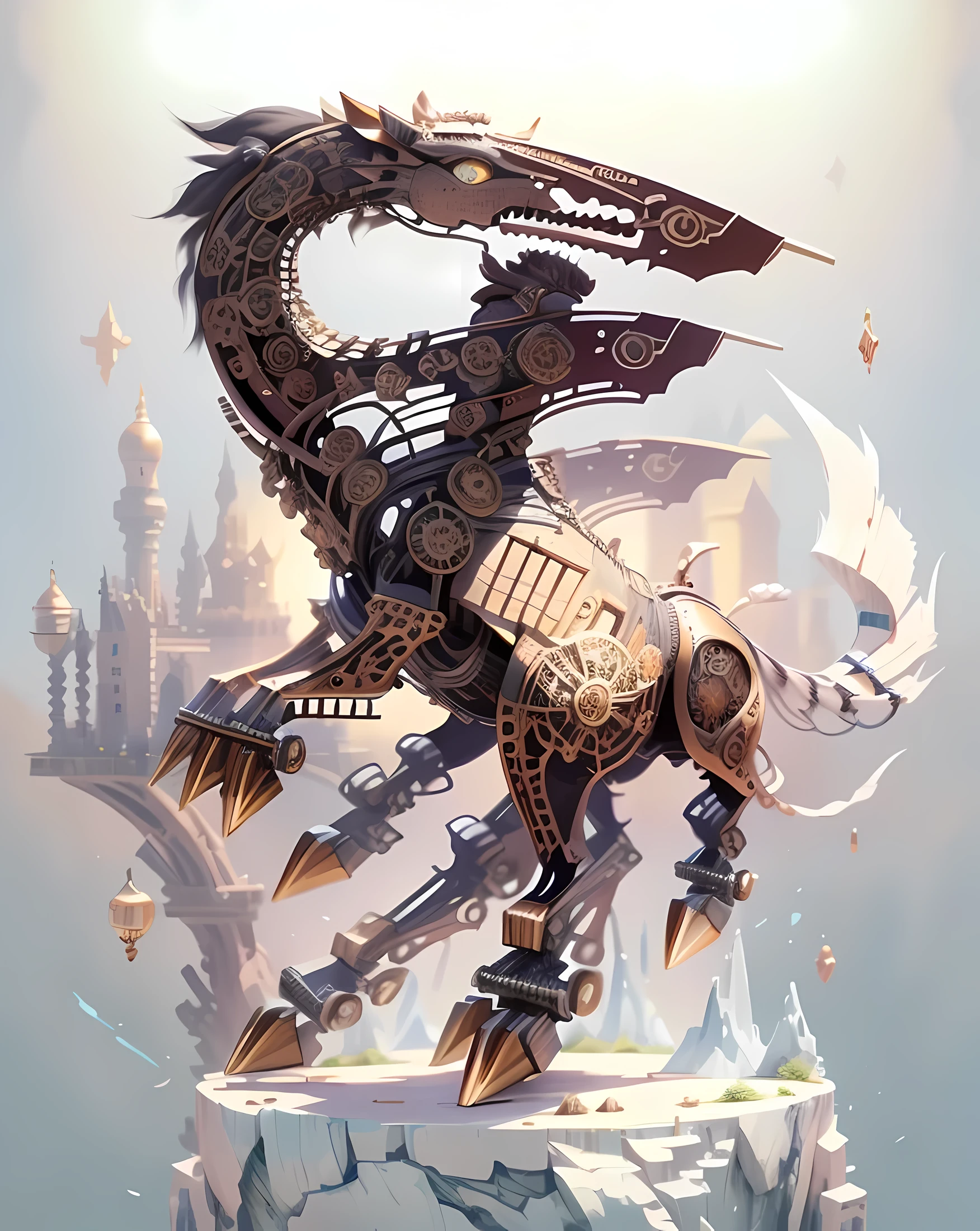 The appearance of horses,horses,(the art of mathematics,Steampunk),horse,金属horse,Steampunkhorse,metal sign, gear, electric wire, cable, spark, Tighten, (3D sculpture,Rendered by Octane,Volumetric Light,natural soft Light,), (Super exquisite:1.2, Loss of focus:1.2, Very Colorful, Light, chiaroscuro,Light线追踪), masterpiece, super rich,super detailed,8k,mekka, 3ddianshang\(style\)