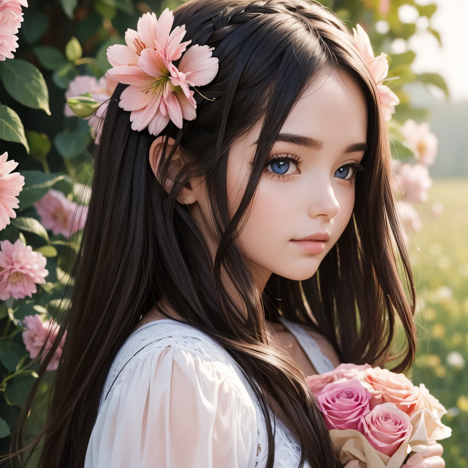 A beautiful girl having flowers in hair