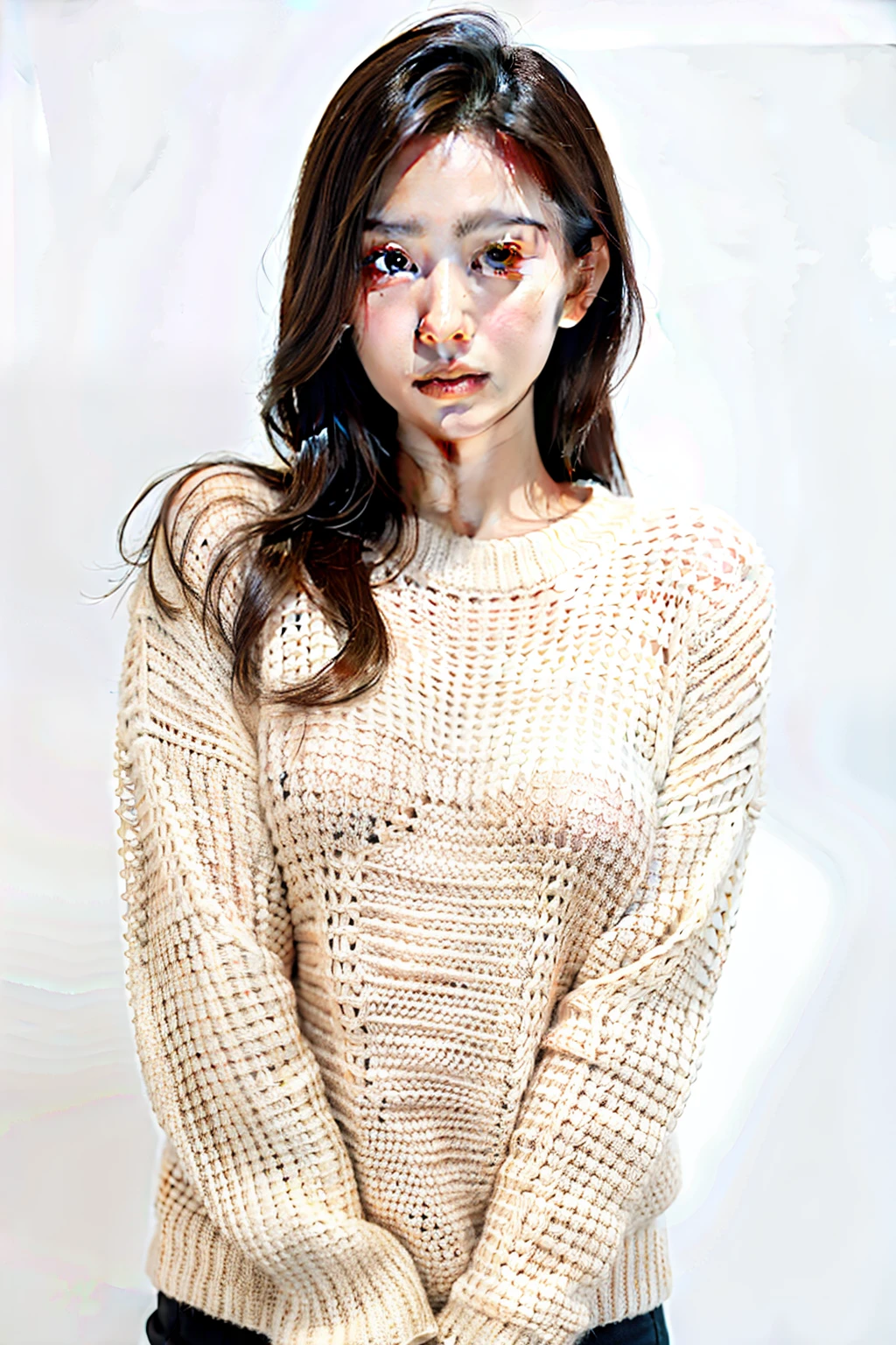 1girl,sweater,white background,