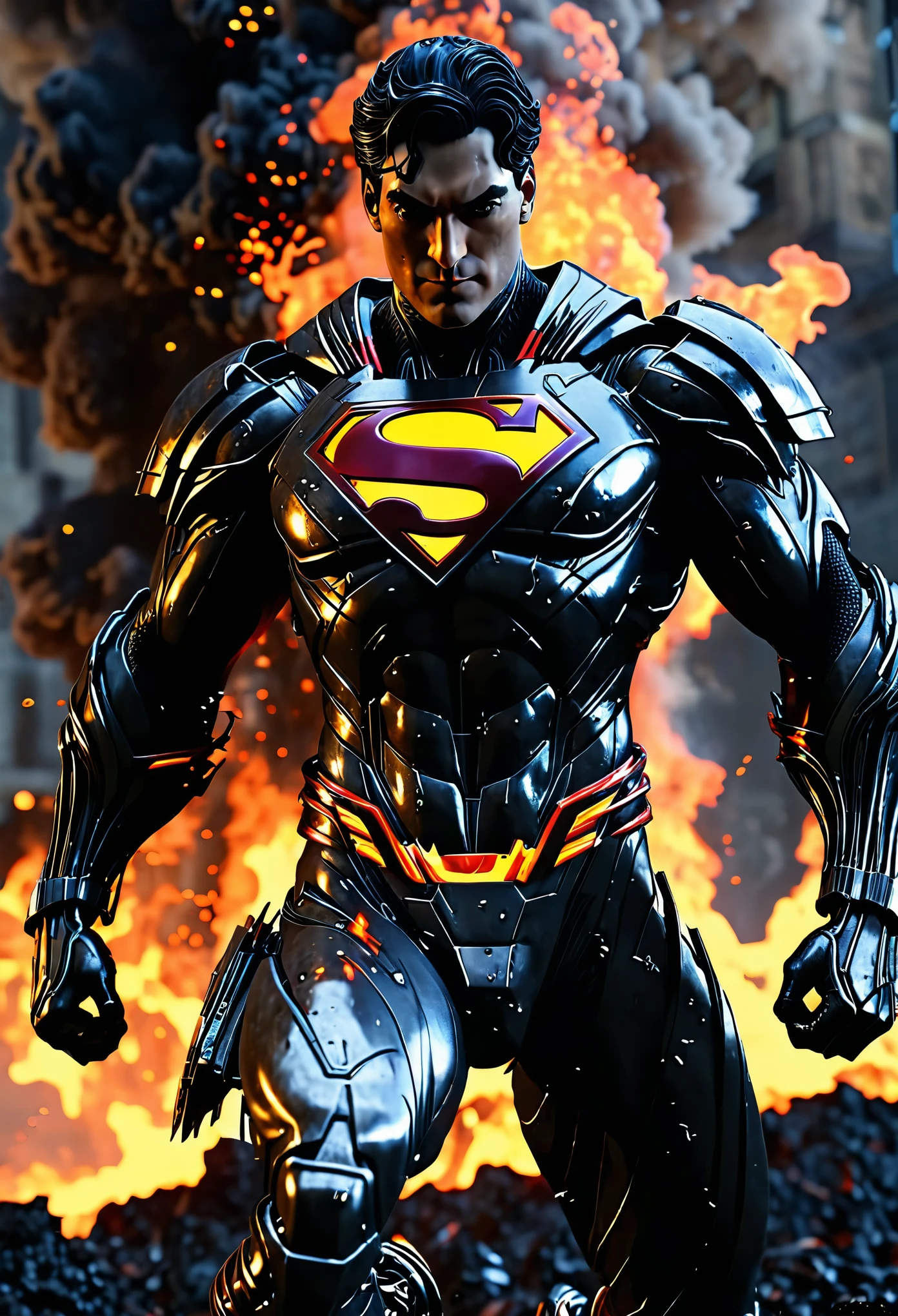 ultra realistic,(long exposure effect,moving effect,slow motion effect).
Cyborg superman, fire, sharp teeth, black superman logo, tendrils, monster, radioactive, beast, energy, lava, bone spikes, full body shot, detailed and complicated,
smoke effect,lava splash effect,magic reflection effect,fractal, best lighting,
epicrealism model, atmospheric impressionism, pre-raphaelite realism, best tone photography, hard focus realism --ar 36:61 --stylize 750 --v6