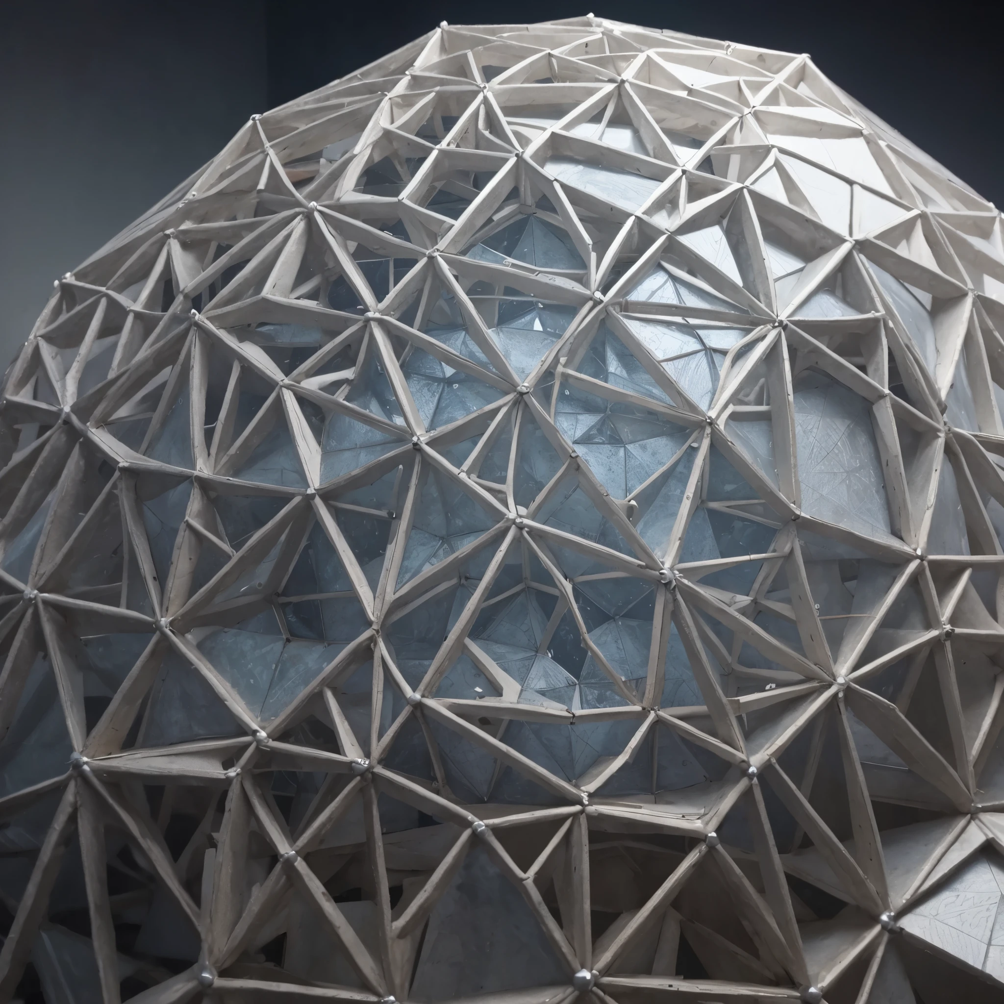An ordinary thumbtack expanded into a stunning fractal geodesic dome, each shard of its metal skin erupting into finely etched repeating patterns.