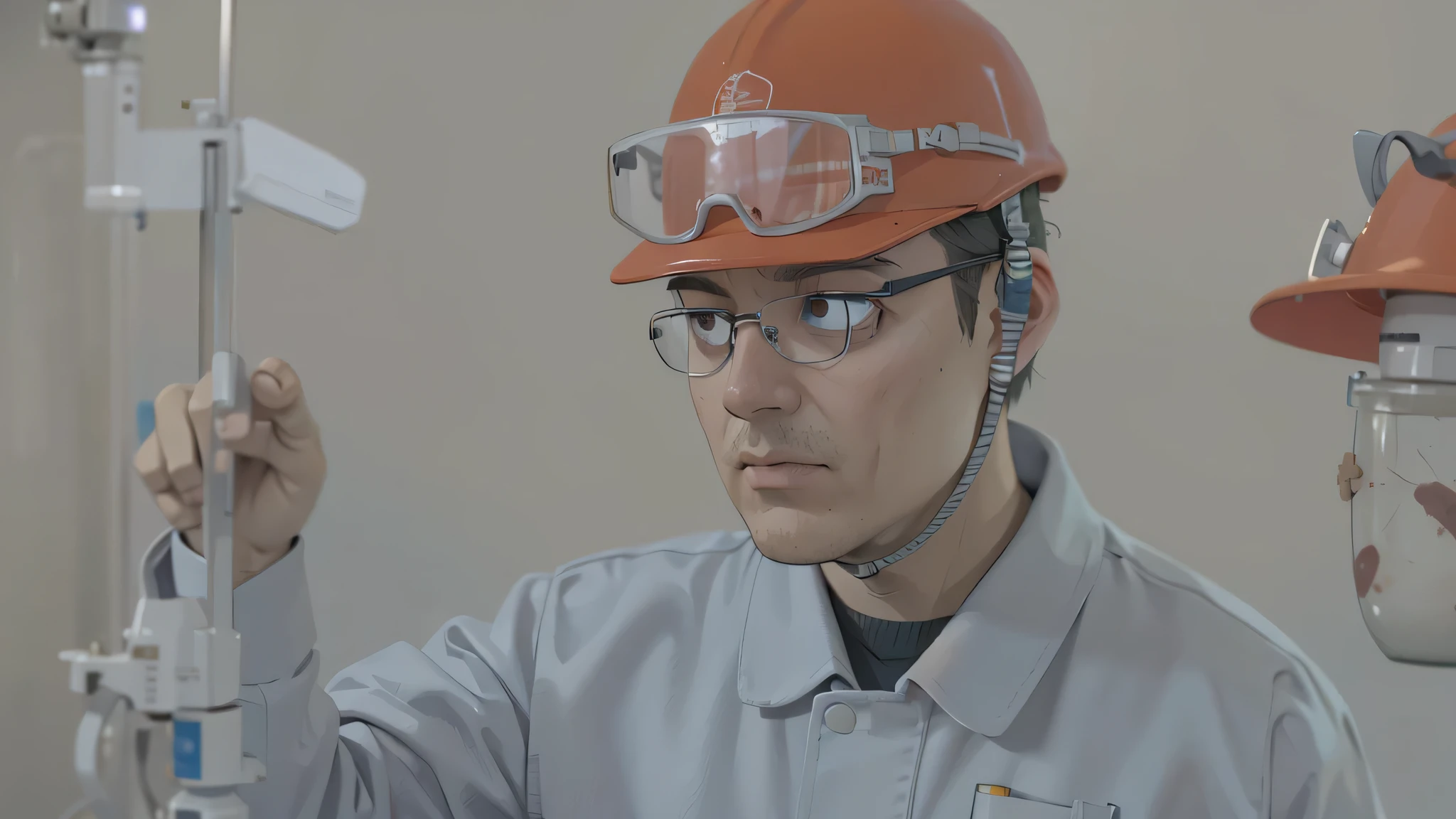 man,white coat,laboratory,Operate experimental equipment,Serious expression,five fingers,wear glasses,Pay attention to experimental equipment,