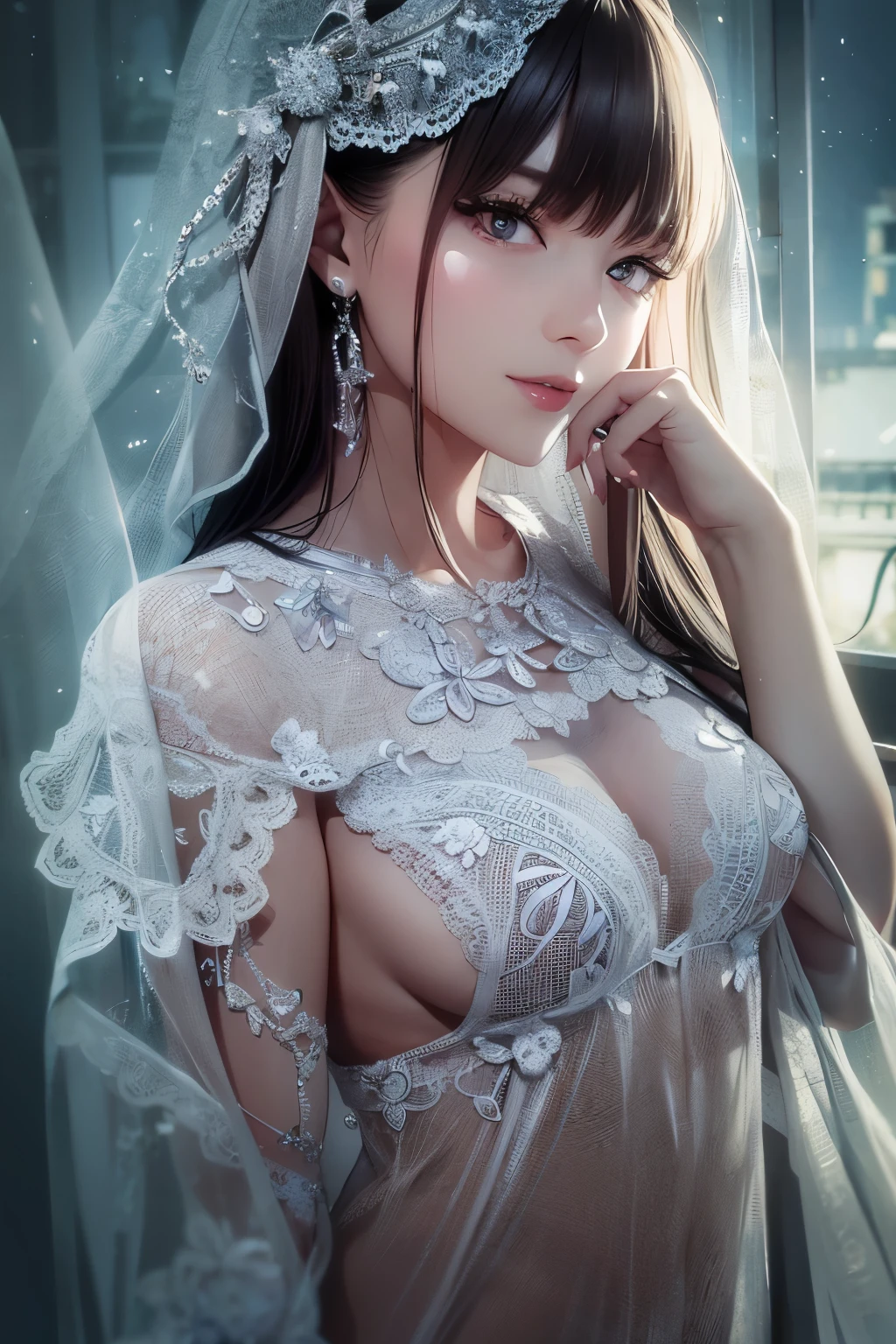 ultra-thin ultra-transparent purple nightdress girl, model, good figure, delicate face, beautiful girl, 8k, beauty, --auto --s2