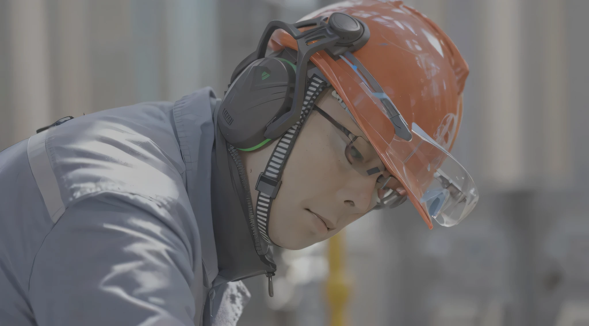 A work safety helmet with headset.