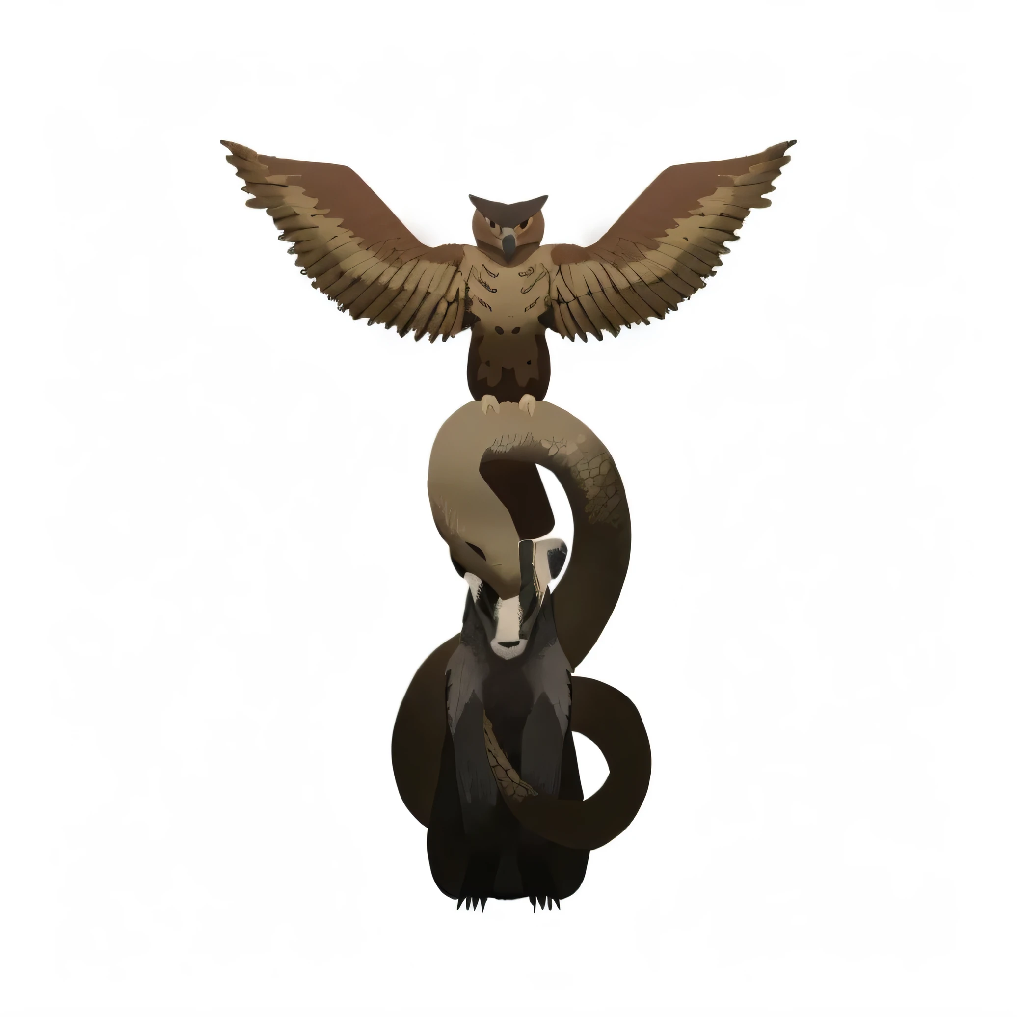 there is an eagle that is sitting on top of a snake, great mystical snake, the snake surrounds a badger
