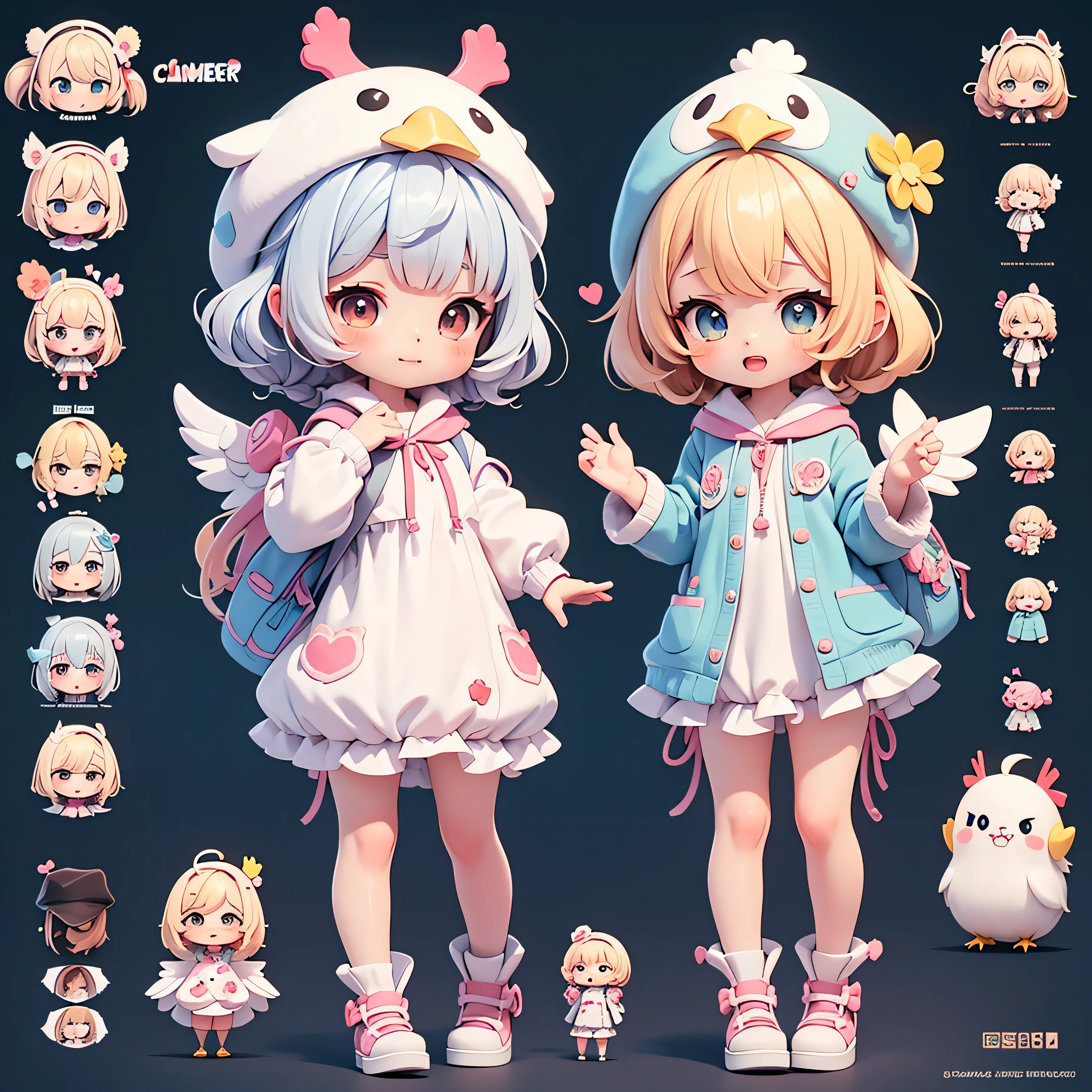 The characters to want to kiss. The character clasps his hands in pleading. , cartoon girl in a chicken costume with a hat and a hand, kawaii cutest sticker ever, cute digital art, chibi girl, cute anime style, cute detailed digital art, anime chibi, cute anime girl, chibi anime girl, ruan cute vtuber, sticker illustration