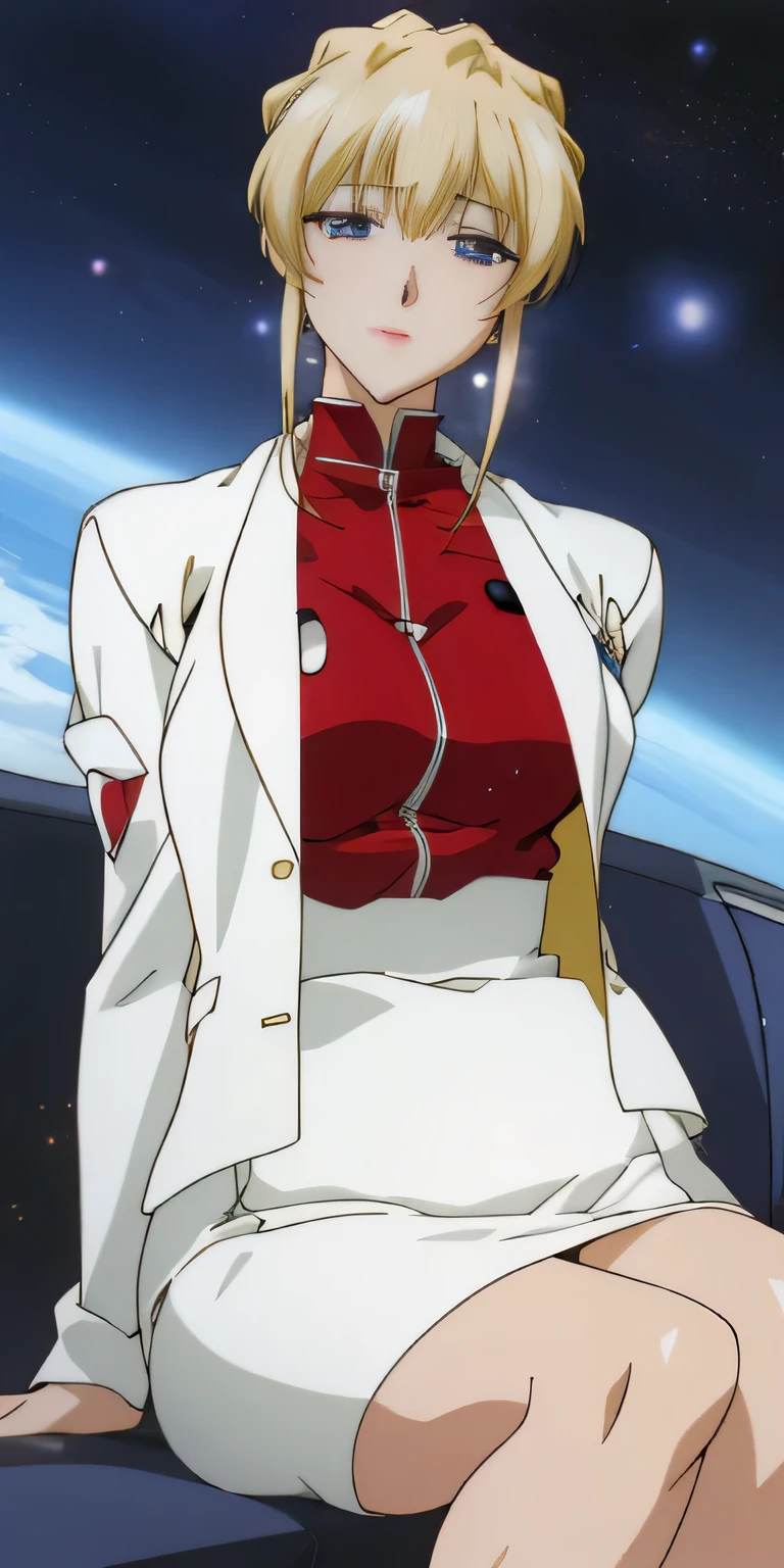 Nsfw,(((1girl,1oldman,sex,vaginal))),inez Fressange, ,red_turtleneck_shirt_white_pencil_skirt_white, masterpiece, highest quality, detailed face, beautiful eyes, detailed skin,soft lips,High resolution,anime cg,space background,slim thighs,isometric, (((Realistic))), Photorealistic, Blonde hair , Blonde public hair ,White lace panties,White garter belt ,anime key visual of elegant, Key Anime Art, key visual, Anime visuals of cute girls, Detailed key anime art,sitting