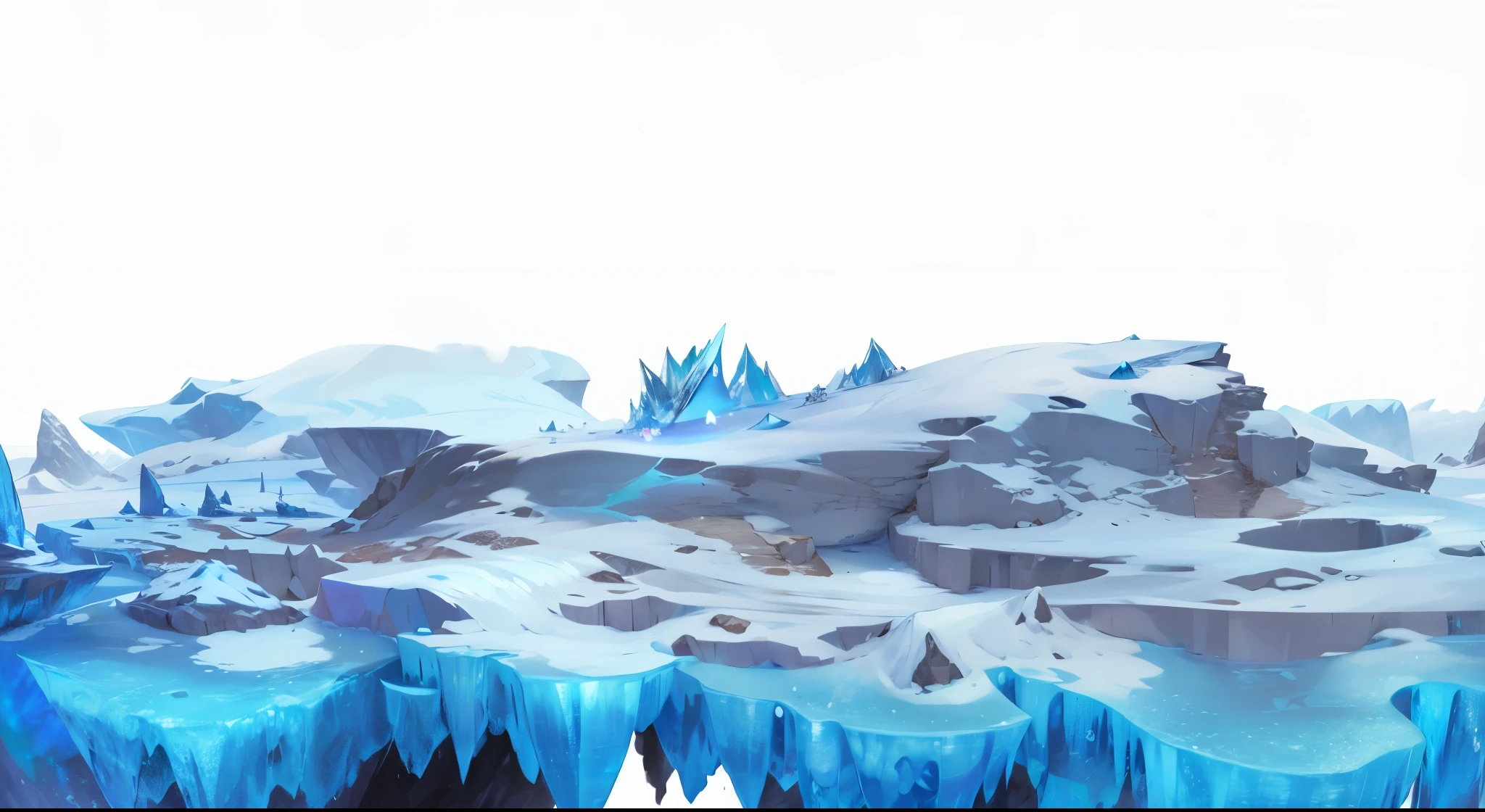 There is a very large iceberg,There is a lot of ice on it, icy tundra background, Iceberg in the background, Icicle background, icy mountains, Surreal frozen landscape, cold scenery, iceberg in the distance, icy mountains in the background, vast ice dungeon, There are snow mountains and ice, isolated Backdrop, an ice volcano, cave background