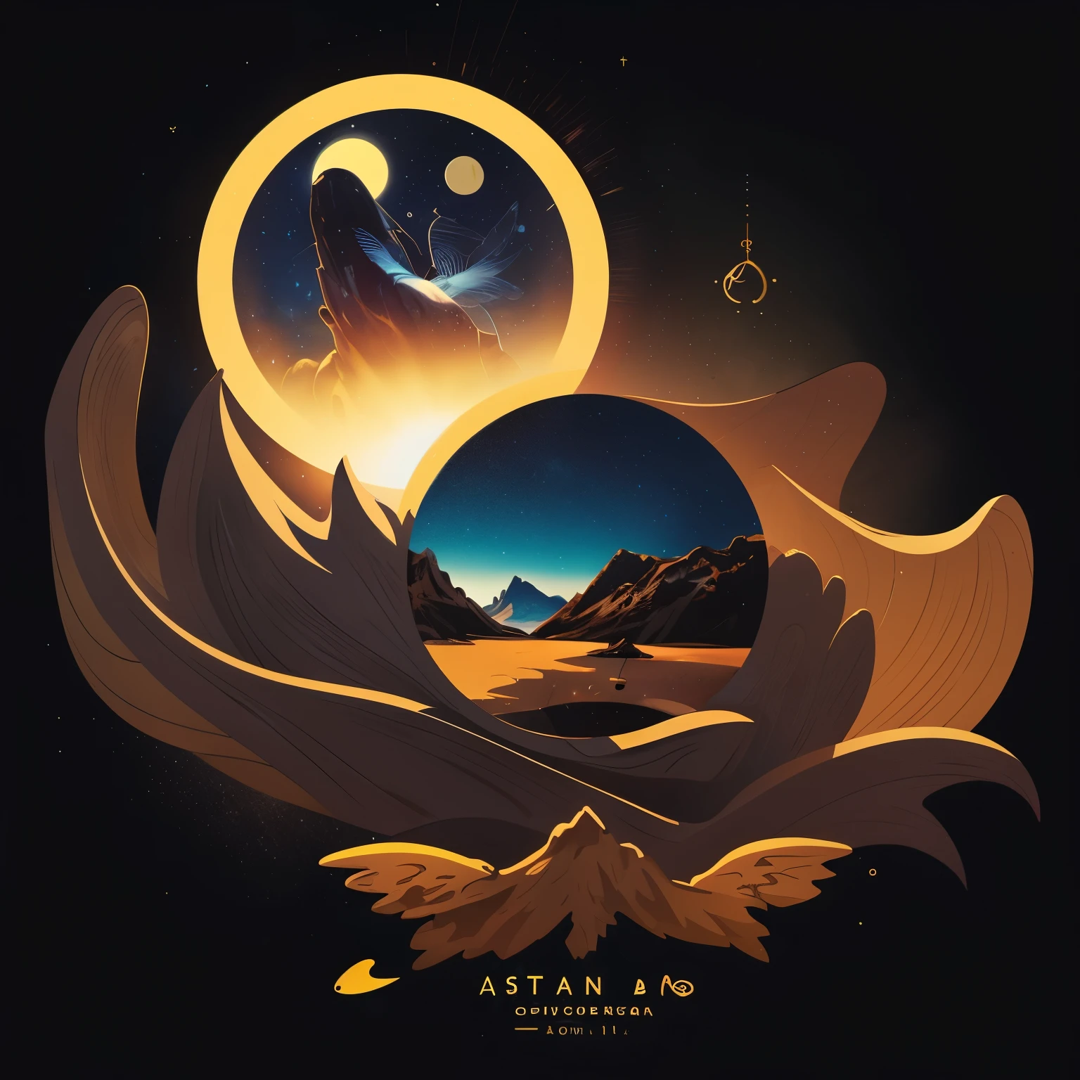 round design,Astrolabe,golden ratio,Random strong contrast,myth,Classic of Mountains and Seas,perfect face,magic lamp,Horological elements,desire,fantasy,flight related,cosmic elements,Design a logo,Vector illustration