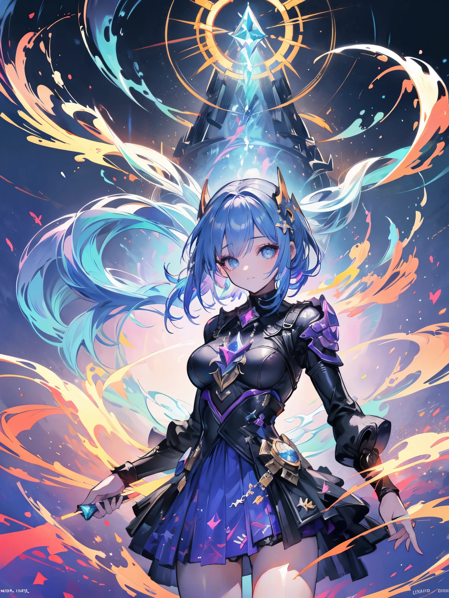 Uma excelente pintura de uma linda garota branca, flamejante, cercado por chamas, estilo de garota de fogo dota2, estilo de faca fantasma, cabelo parecido com fogo, longos cabelos ruivos, watery blue Olhos grandes, cintura fina, quadris largos, vestes de mago, magic colors, Estilo World of Warcraft, Por Blizzard Entertainment, Ultra HD, 8K, Textura de pele real, melhor luz, melhor sombra, Lina do dota2, Action, magical world, Aerial view, boca pequena, nariz pequeno, Olhos grandes, bonitinho