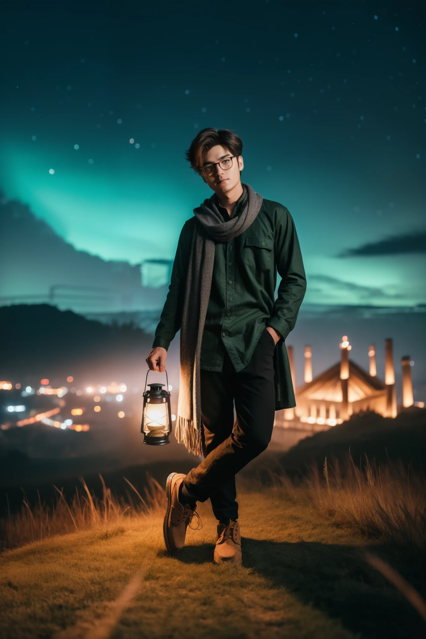 arafed man holding a lantern and a lantern light in his hand, hero pose colorful city lighting, profile picture 1024px, portrait shot, mid shot portrait, edited in photoshop, full body photogenic shot, best on adobe stock, high quality portrait, good lighted photo, lightroom preset, 8k artistic portrait photography, color portrait, high quality image