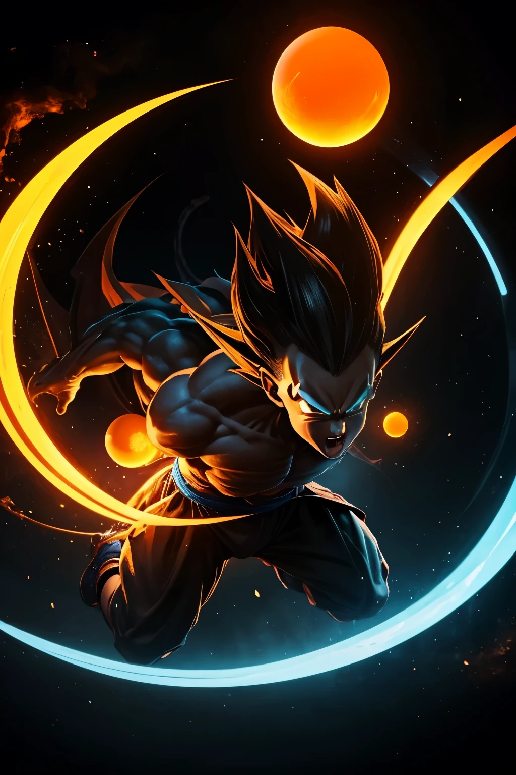 best quality, 7 stacked translucent orange glowing balls, dragon ball, background mad black, (dragon shadow)
