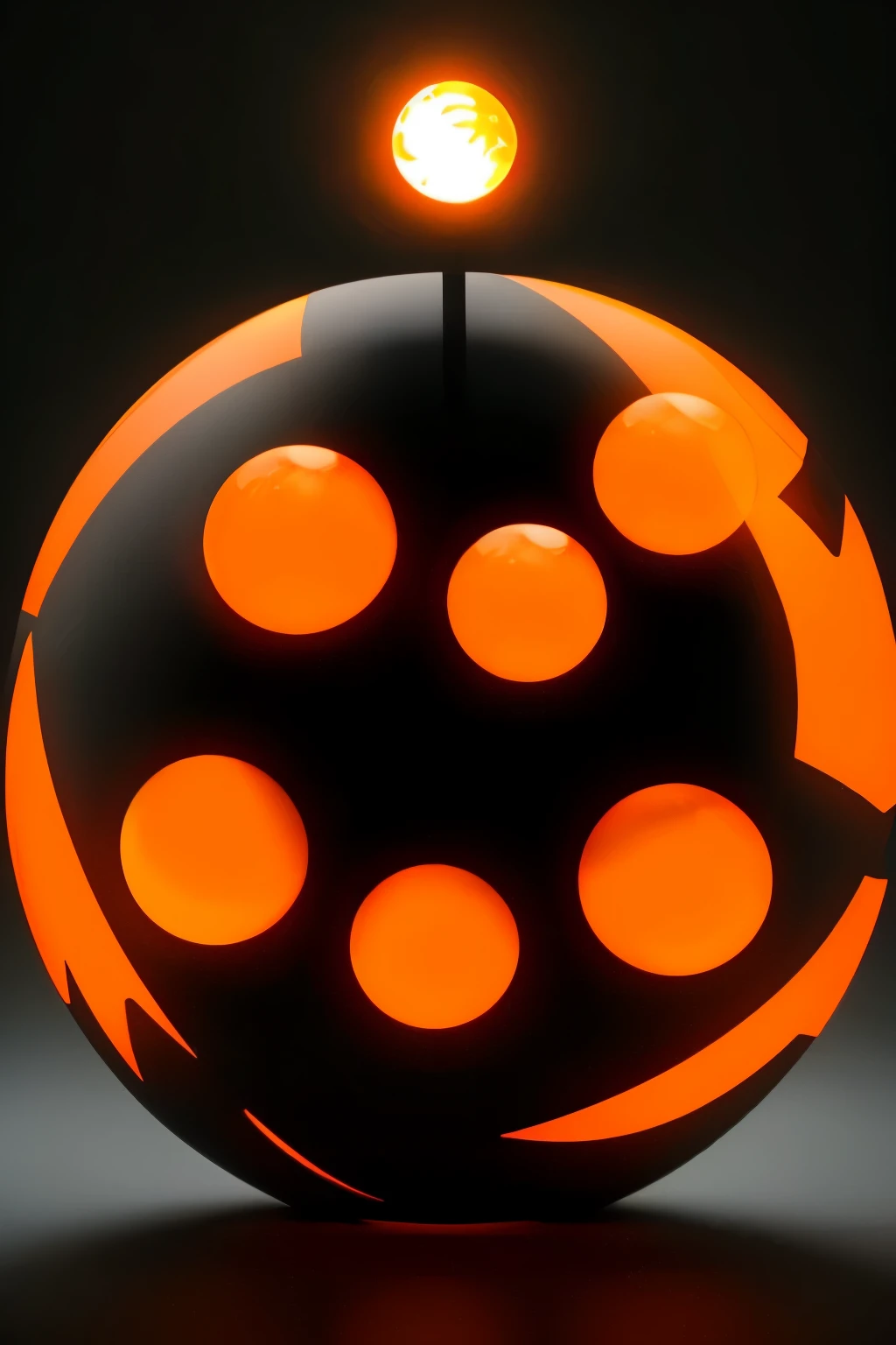 best quality, 7 stacked translucent orange glowing balls, dragon ball, background mad black, (dragon shadow)